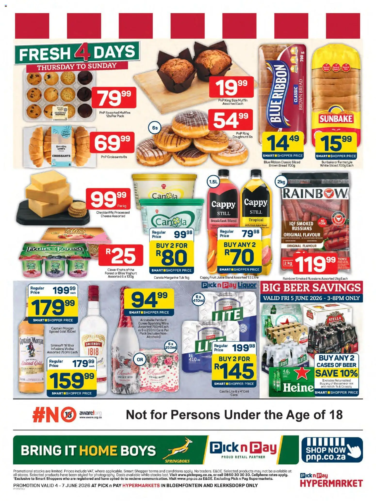New Pick n Pay catalogue – valid from 04.06.2026 | Page: 2 | Products: Cheese, Margarine, Wine, Beer