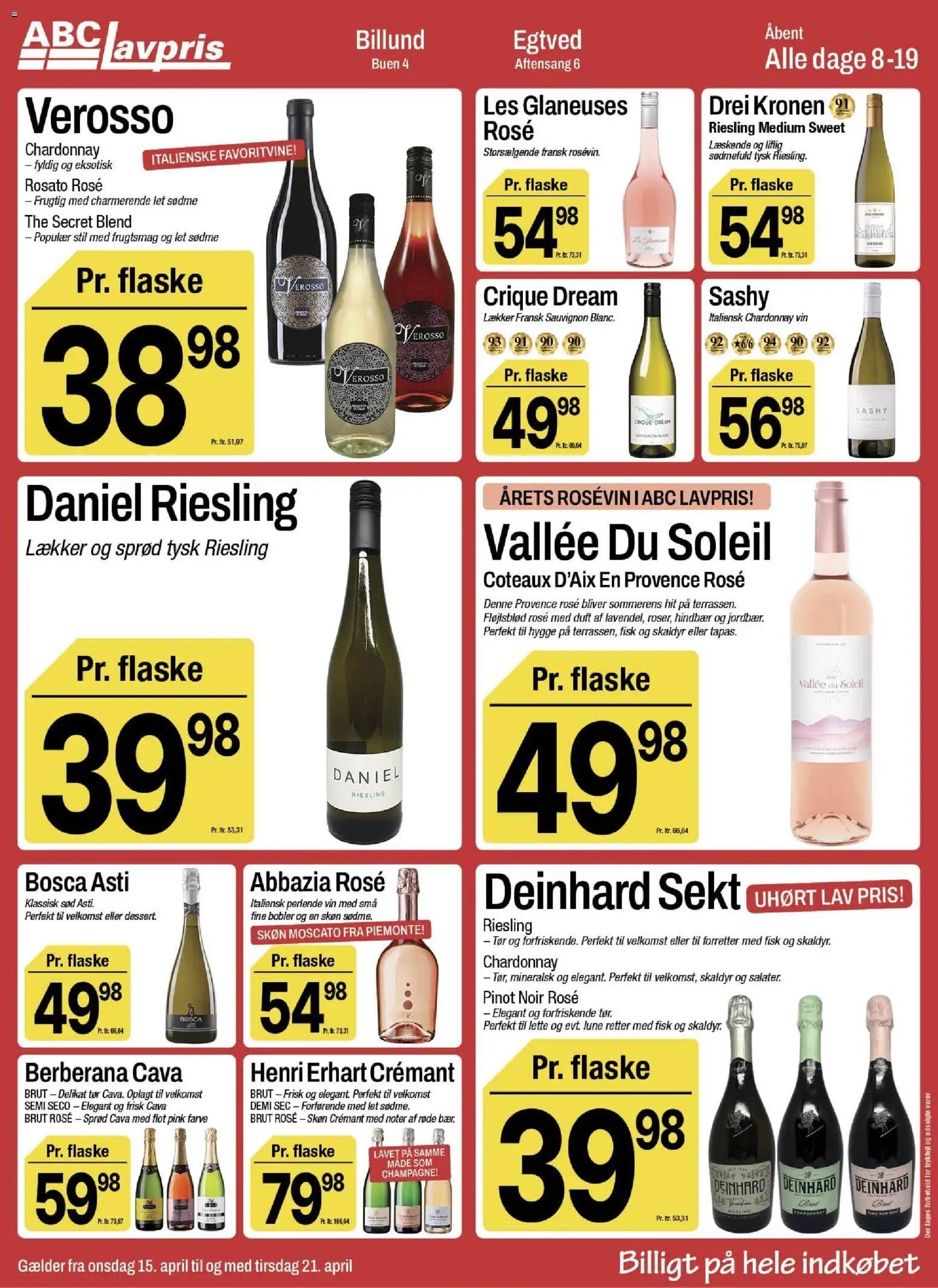 Abc Lavpris tilbudsavis – gyldig fra 15.04.2026 | Side: 3 | Produkter: Vin, Fisk, Hindbær, Prancha
