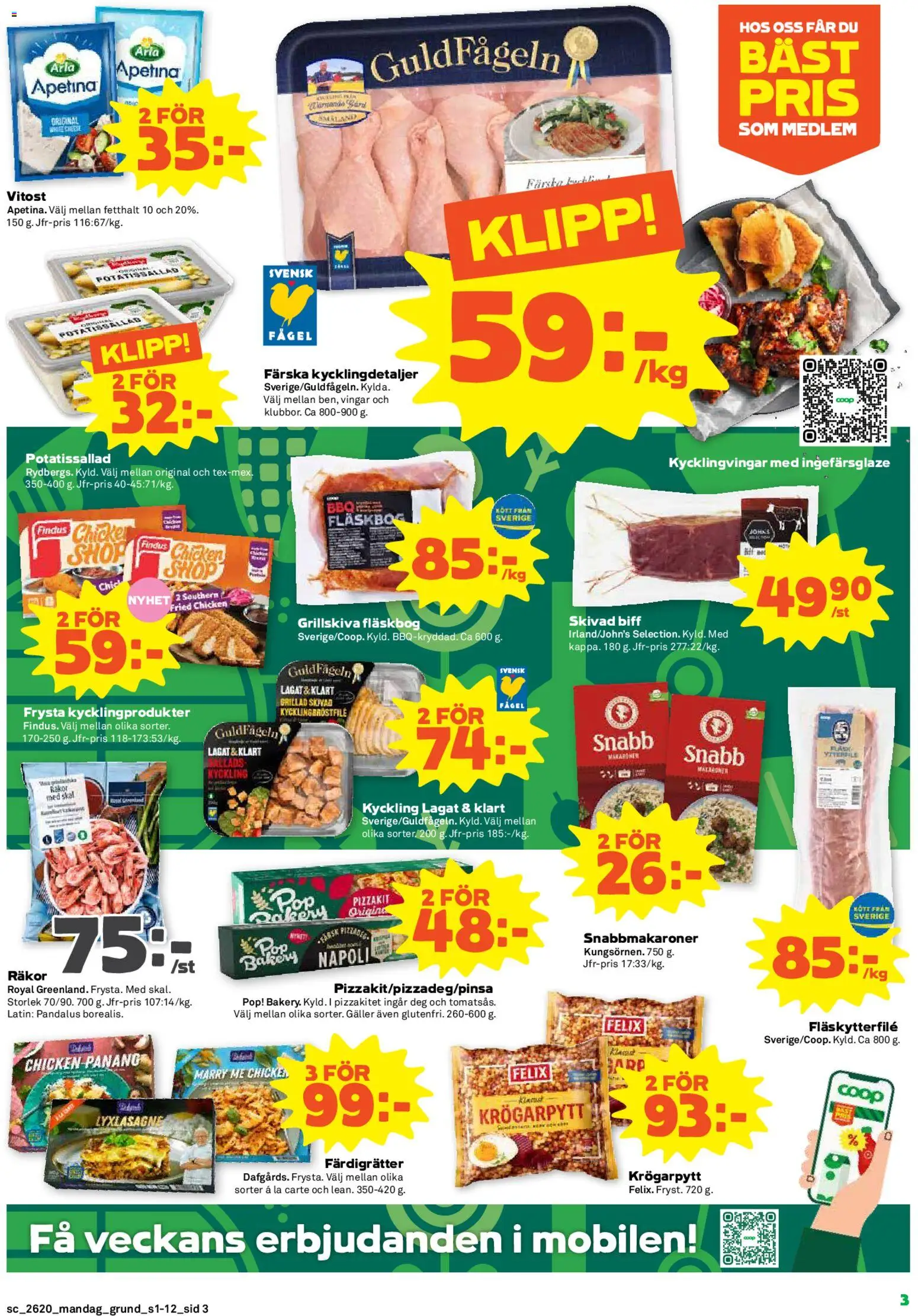 Stora Coop reklamblad aktuell från 11.05.2026 | Sida: 3 | Produkter: Galler, Makaroner, Räkor, Pizzakit