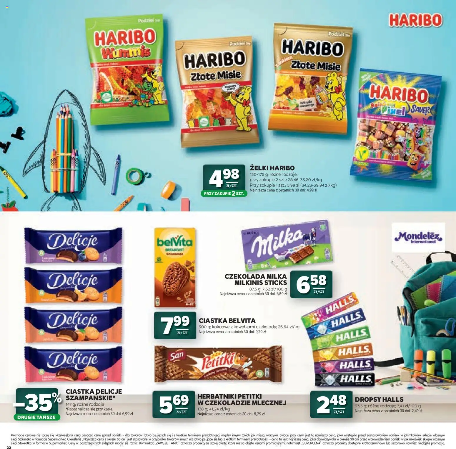 Stokrotka gazetka - Witaj Szkoło od 23.07.2026 | Strona: 22 | Produkty: Żelki haribo, Belvita, Żelki, Ciastka