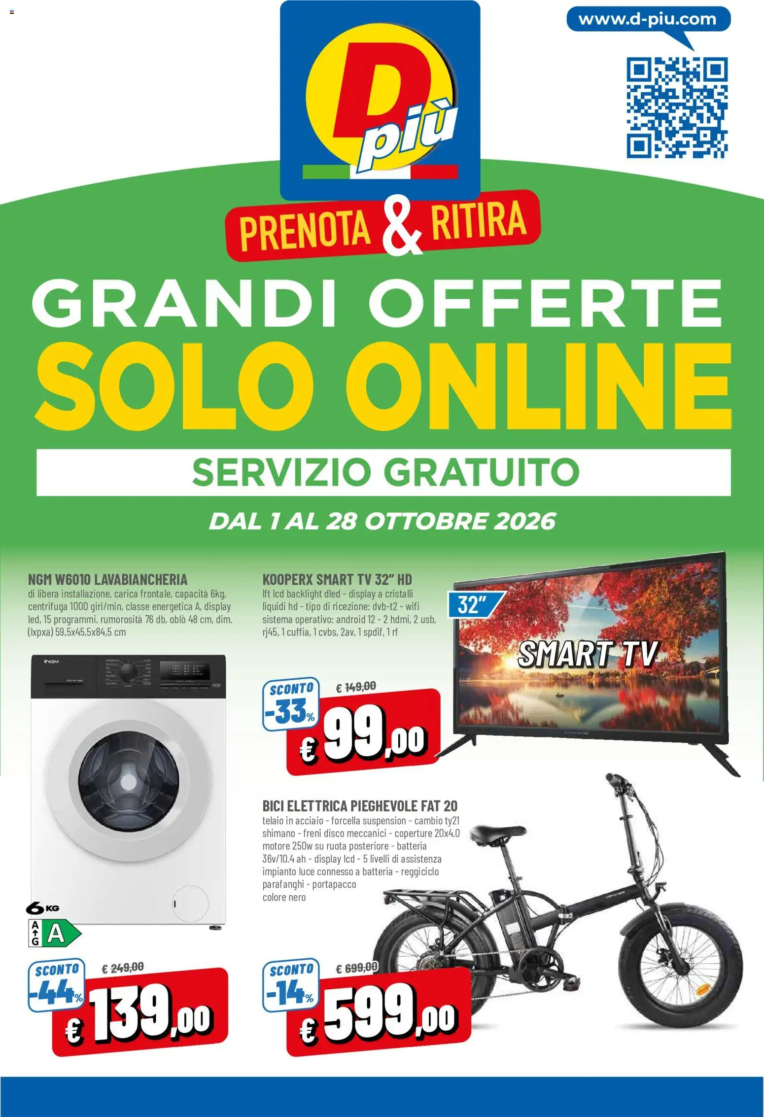 Volantino D Più del 01/10/2026 | Pagina: 1 | Prodotti: smart TV, Centrifuga, TV, Batteria