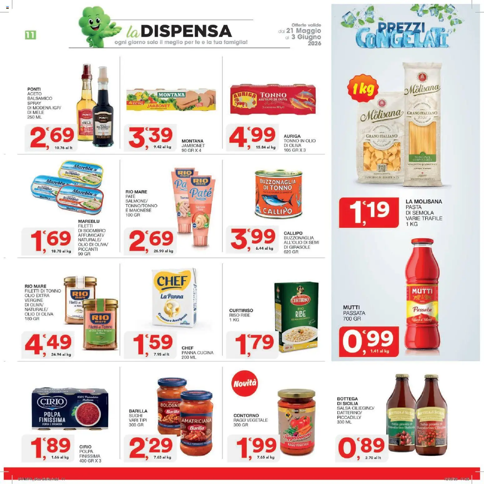 Volantino SISA del 21.05.2026 | Pagina: 11 | Prodotti: Pomodoro, Pasta, Mutti, Sgombro