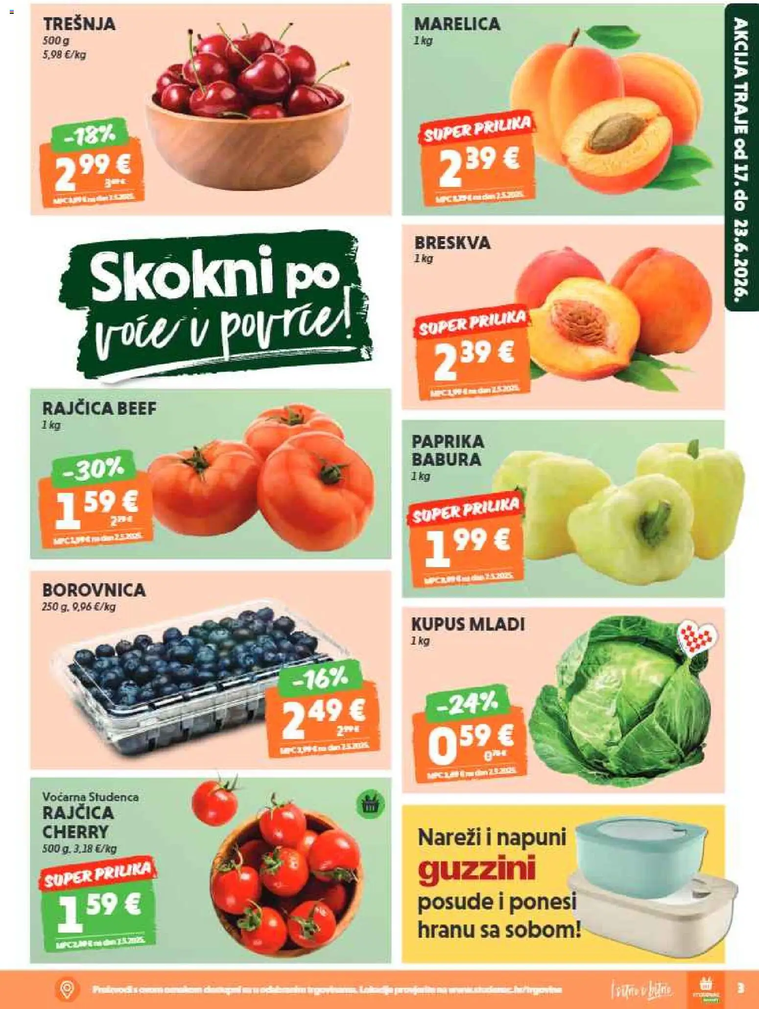 Studenac katalog | vrijedi od 17.06.2026 | Stranica: 3 | Proizvodi: Paprika, Breskva, Borovnica, Rajčica