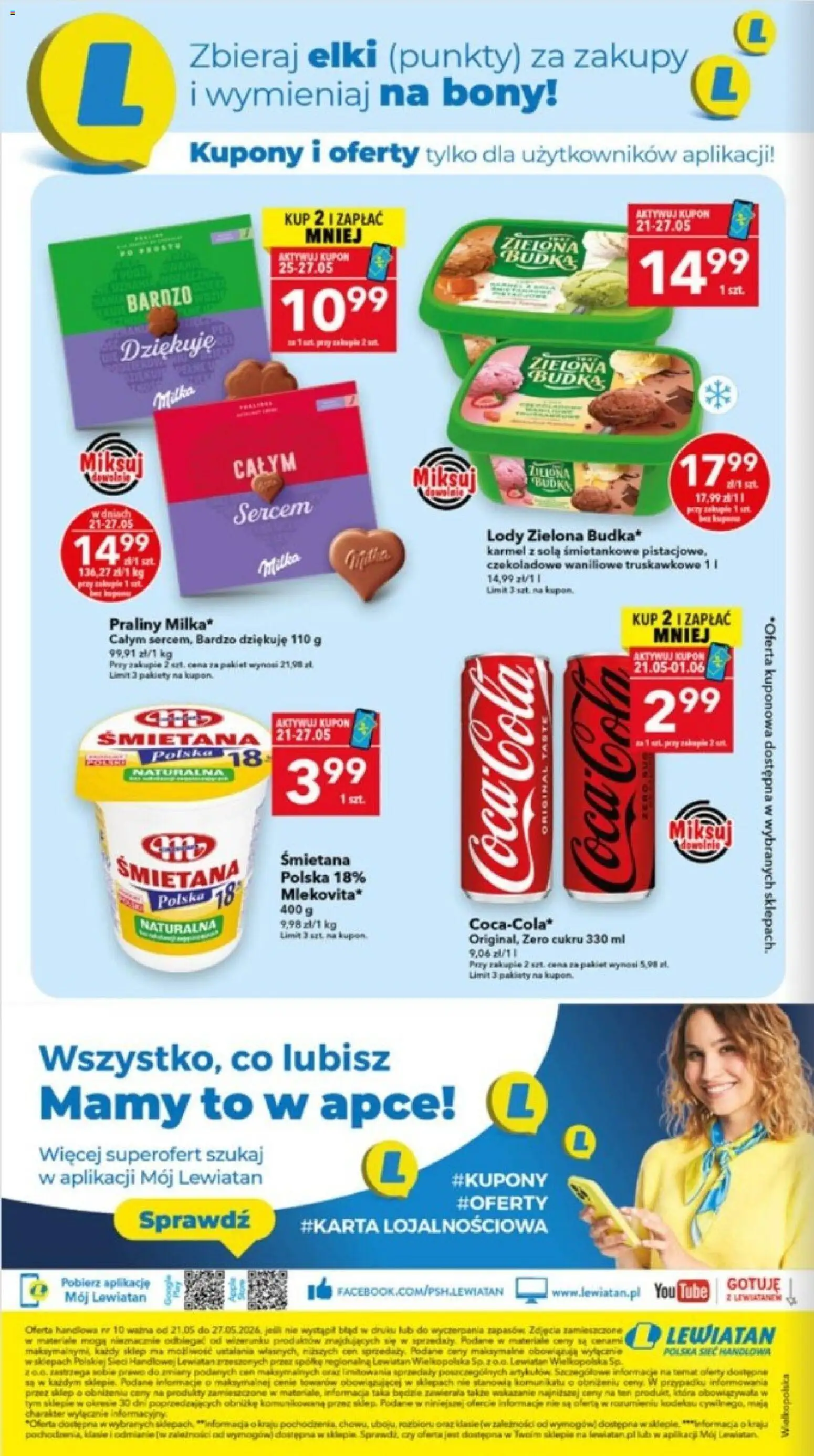 Lewiatan gazetka - Ostrów Wielkopolski od 21.05.2026 | Strona: 16 | Produkty: Praliny, Milka, Śmietana, Lody