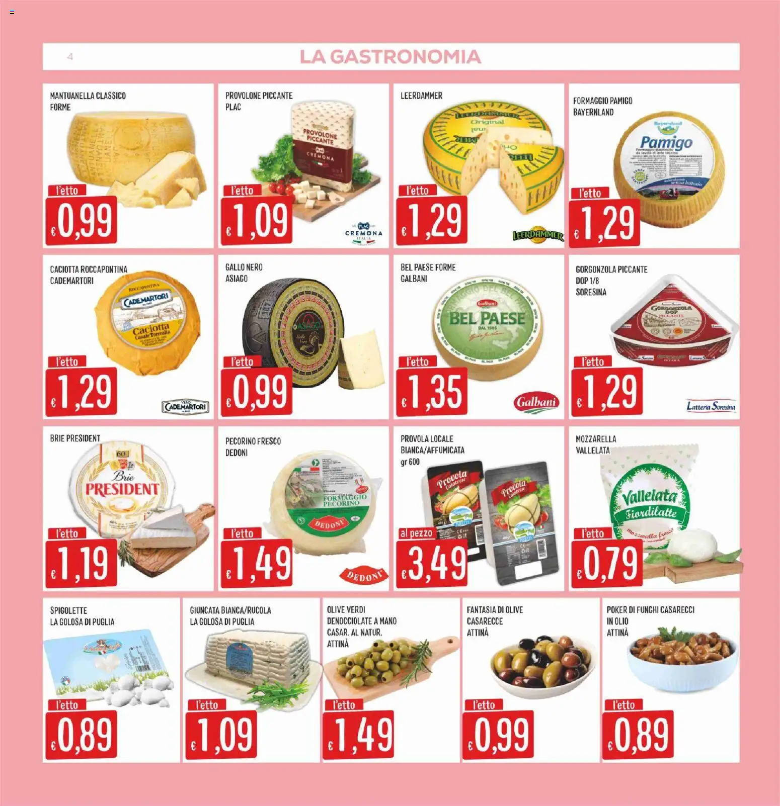 Volantino SISA del 17/09/2026 | Pagina: 4 | Prodotti: Mozzarella, Olive, Letto, Pecorino