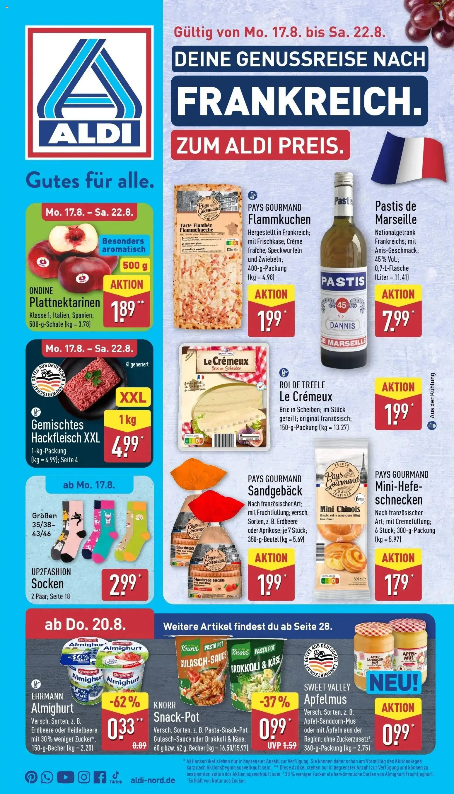 Aldi Wochenangebote (ab 17.08.2026) » Angebote Online | Seite: 1 | Produkte: Käse, Apple, Pasta, Apfelmus