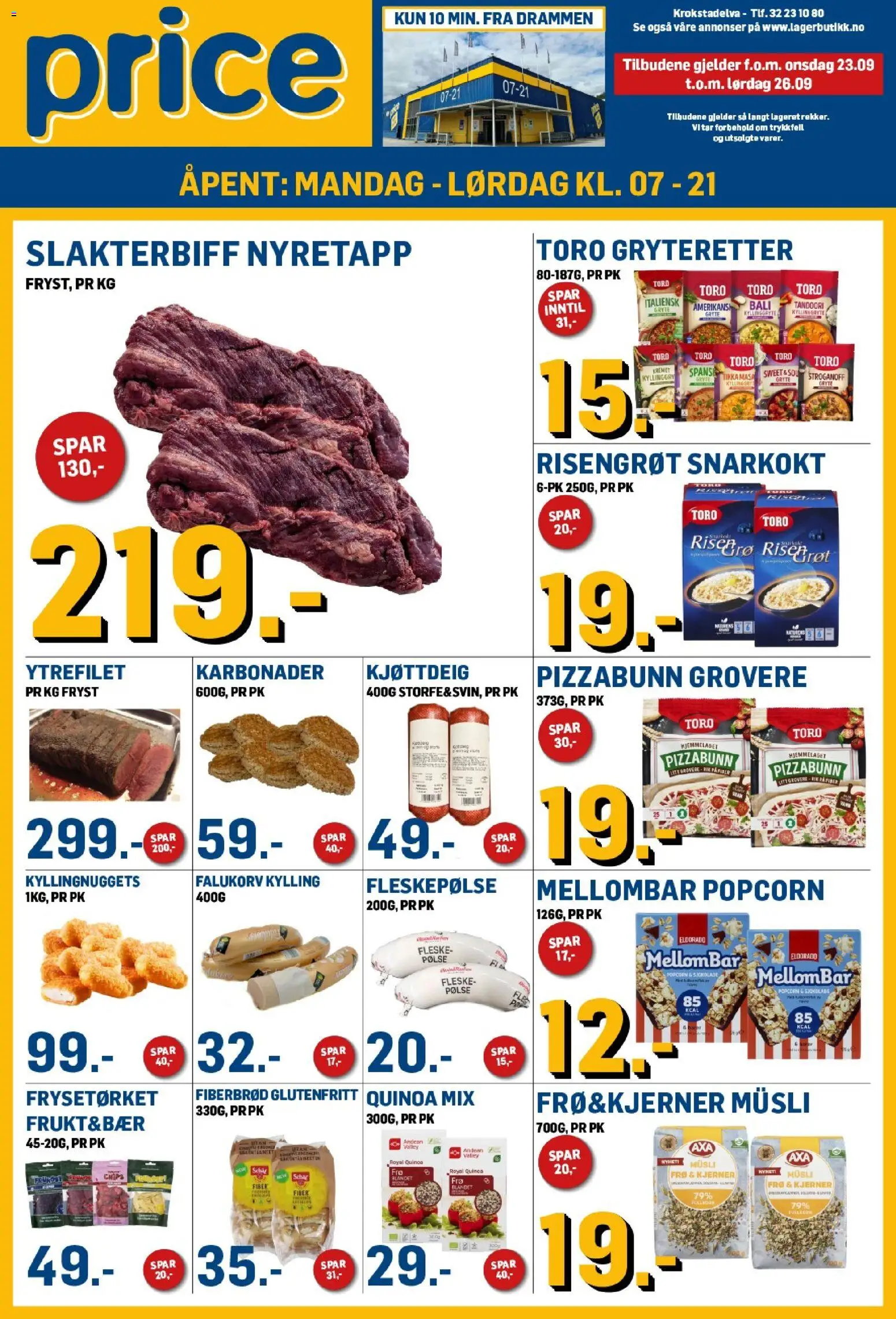 {H1} | Side: 1 | Produkter: Mellombar, Popcorn, Quinoa, Fleskepølse