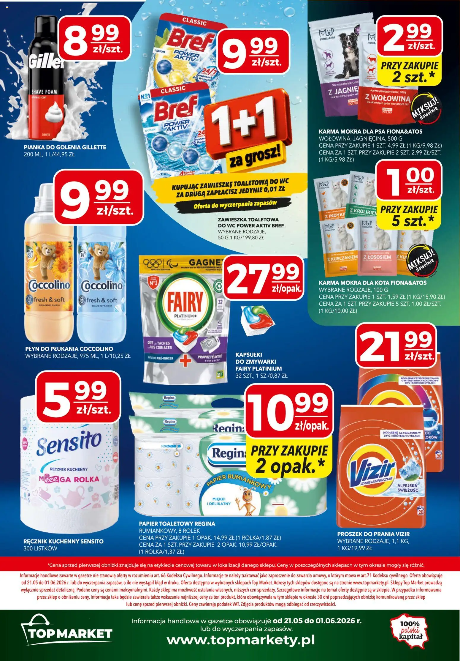 Top Market gazetka od 21.05.2026 | Strona: 12 | Produkty: Gillette, Top, Karma mokra dla kota, Proszek do prania Vizir