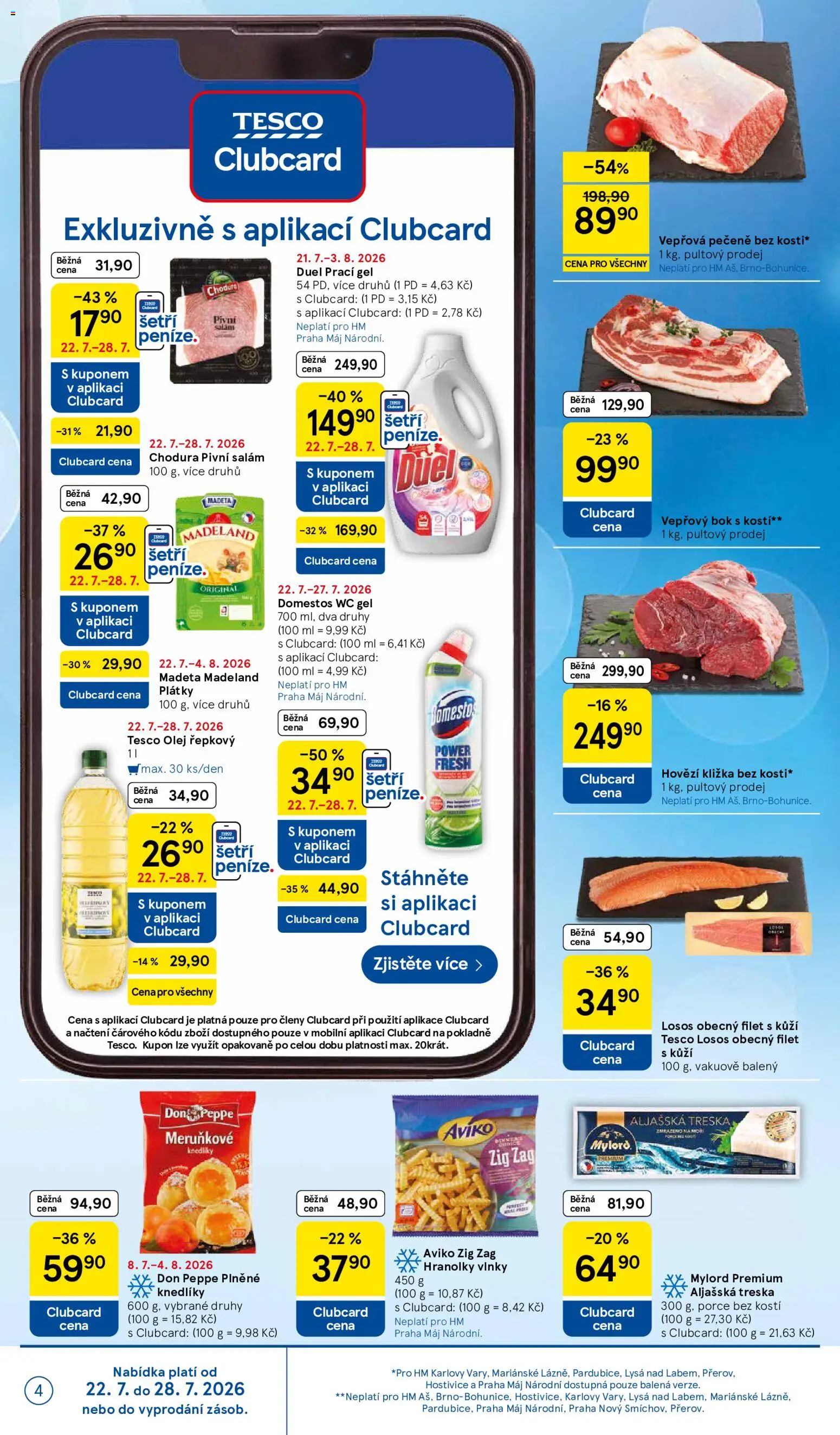 Tesco leták - Hypermarket od 22.07.2026 | Strana: 4 | Produkty: Olej, Salám, Hranolky, Hovězí kližka