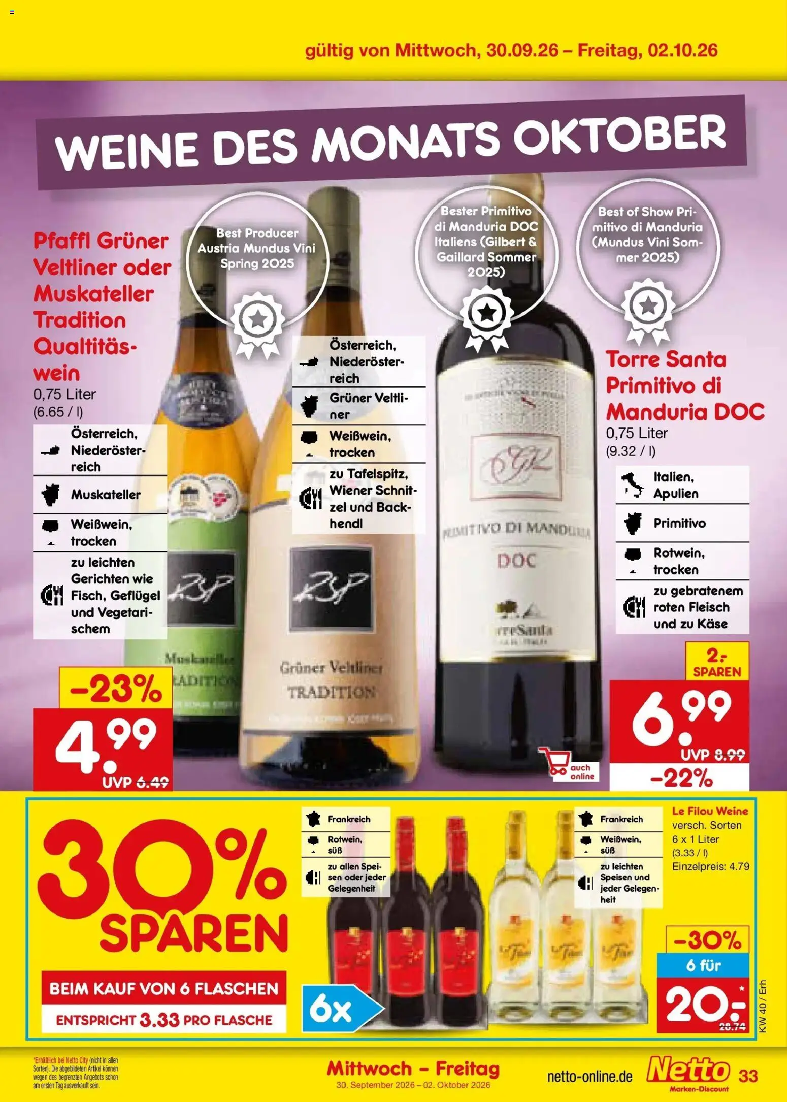Netto Marken-Discount Prospekt Ergolding – gültig ab 28.09.2026 | Seite: 51 | Produkte: Le filou, Käse, Wein, Fleisch