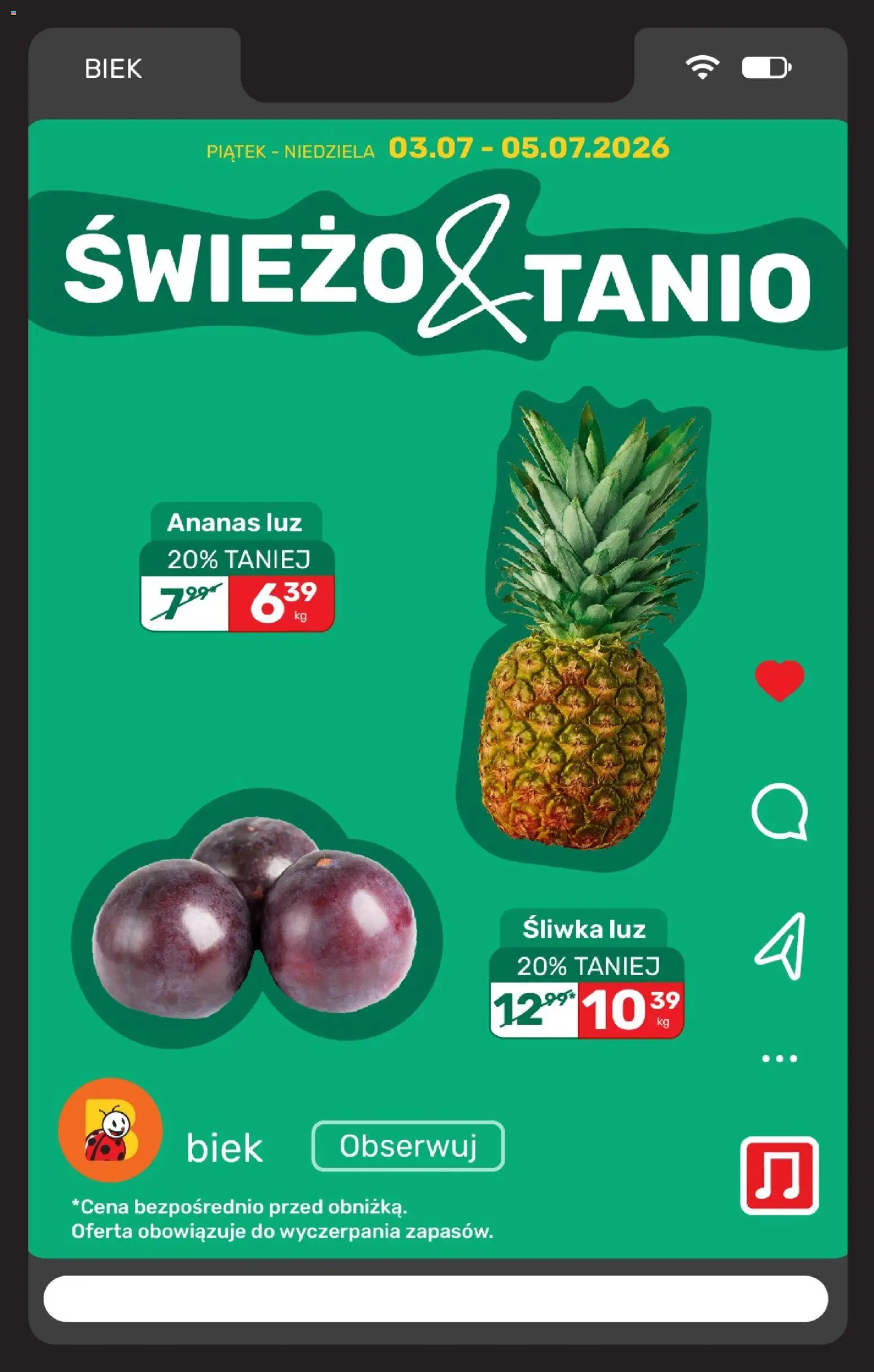 Biedronka gazetka - Biek od 03.07.2026 | Strona: 9 | Produkty: Ananas