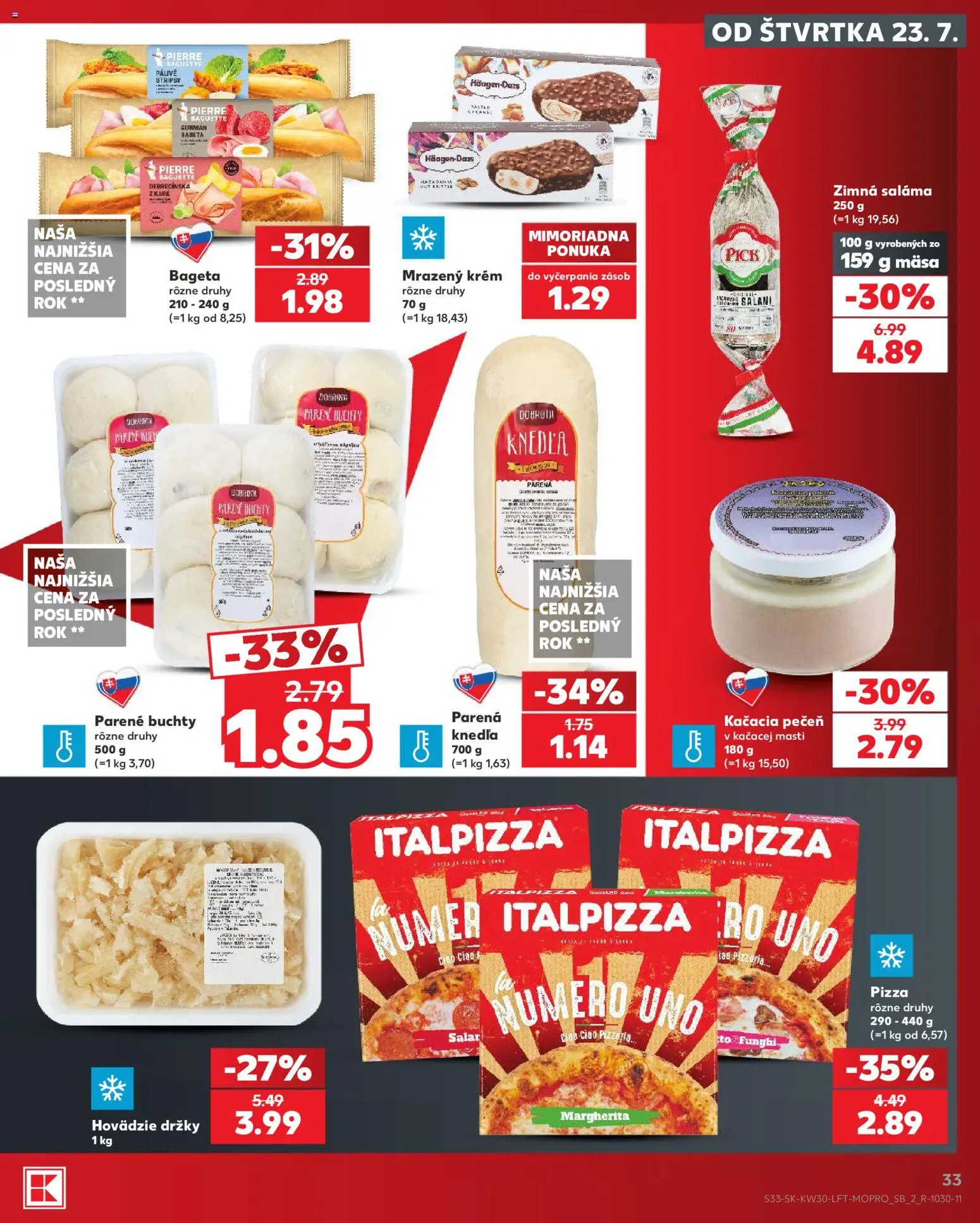 Nové Kaufland akcie – leták je platný od 23.07.2026 | Strana: 33 | Produkty: Saláma, Pizza, Krém