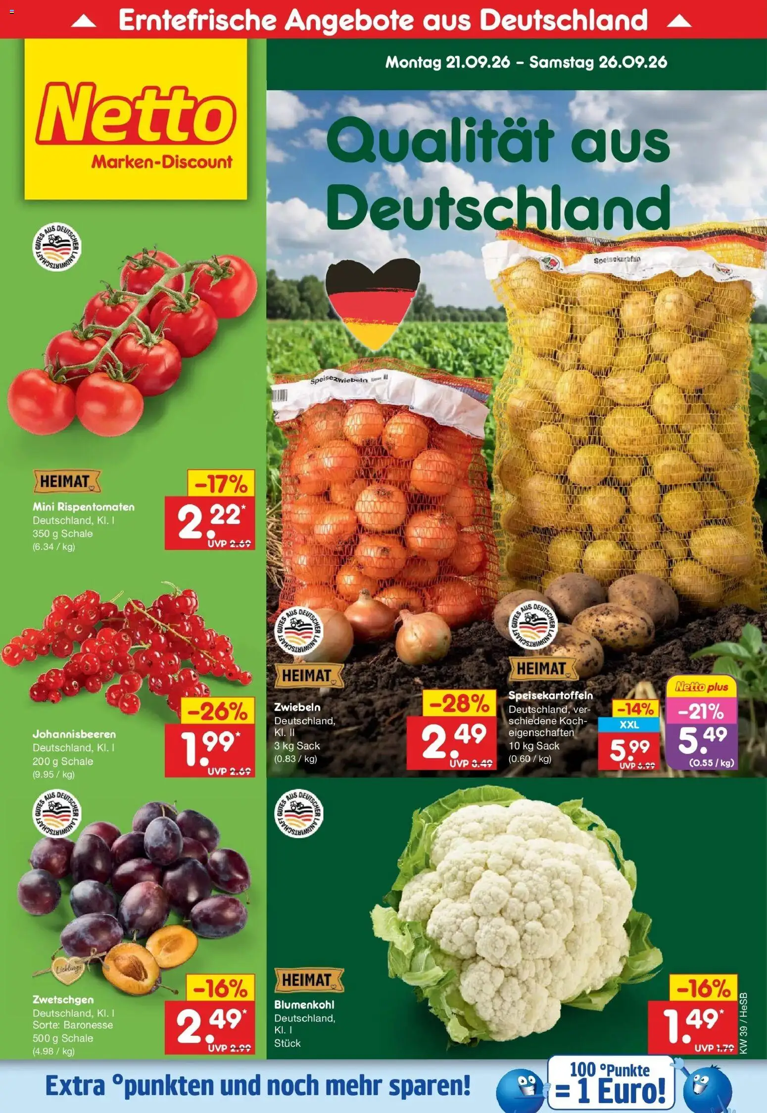 Netto Marken-Discount Prospekt Rostock – gültig ab 21.09.2026 | Seite: 6 | Produkte: Zwetschgen, Zwiebeln, Blumenkohl