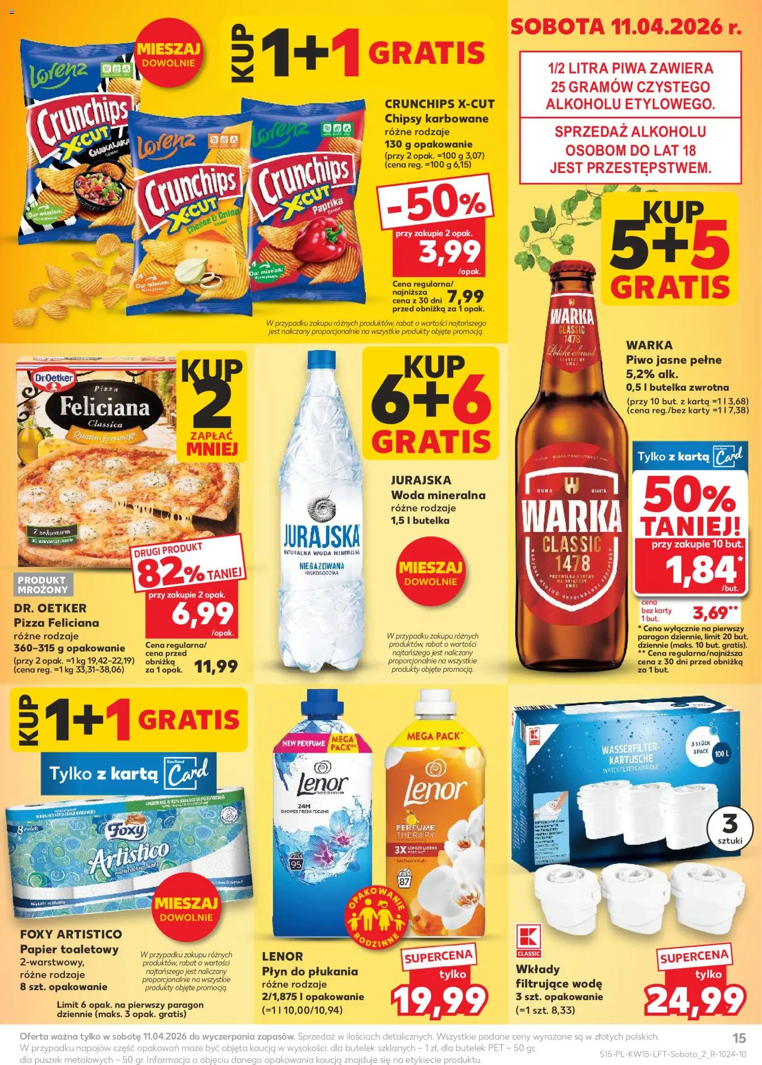 Kaufland gazetka od 09.04.2026 | Strona: 15 | Produkty: Karta, Chipsy, Warka, Piwo