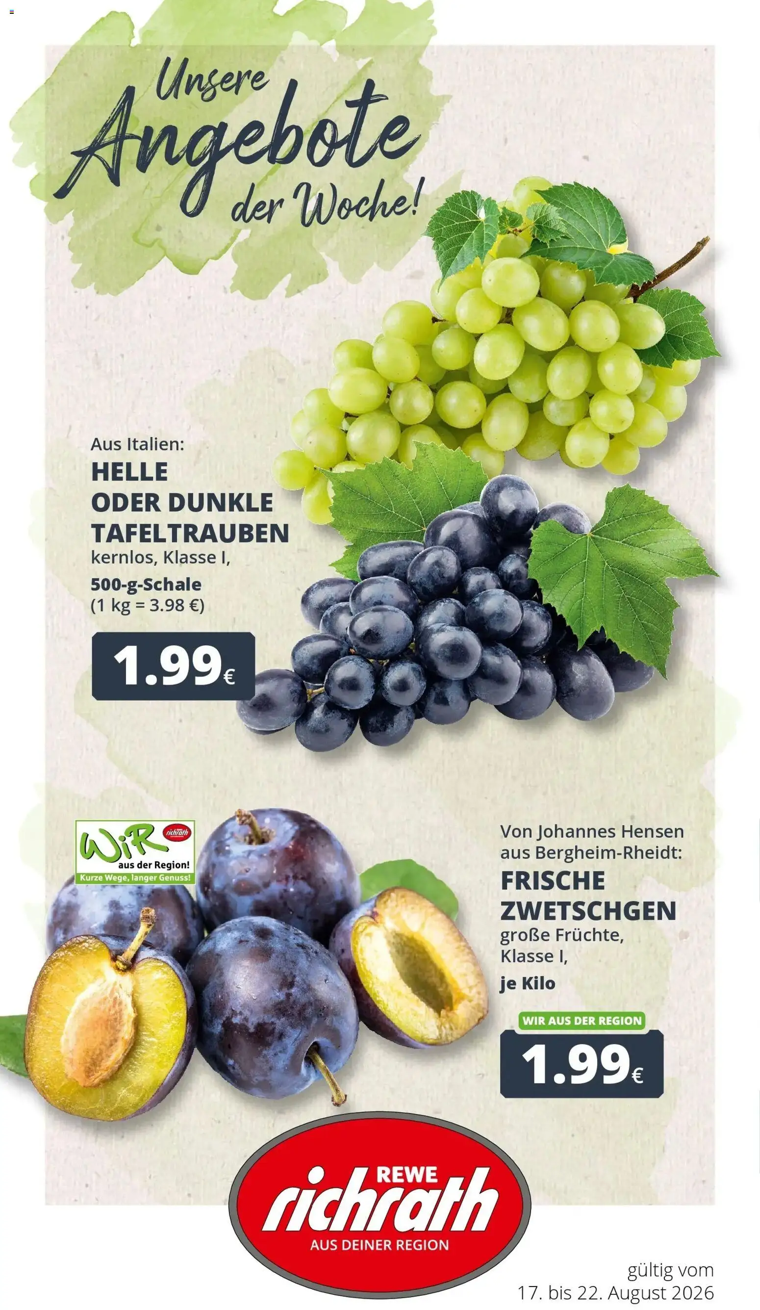 REWE Prospekt ab 17.08.2026 zum Blättern » Angebote | Seite: 1 | Produkte: Zwetschgen