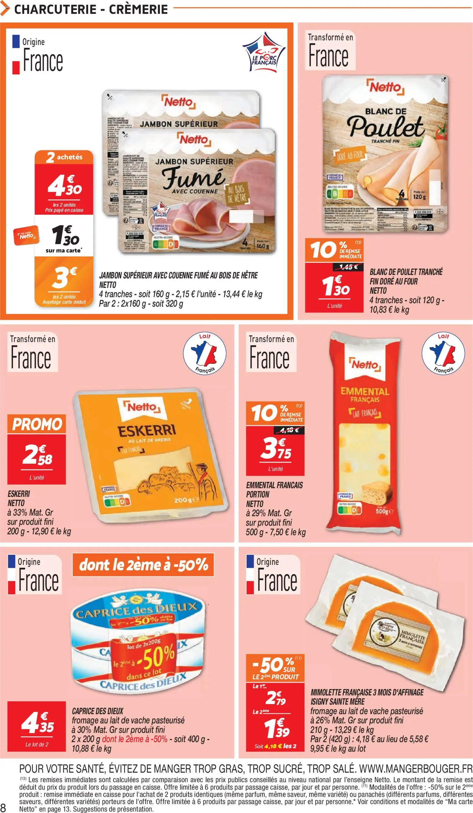 {H1} | Page: 8 | Produits: Poulet, Caprice des dieux, Lait, Jambon