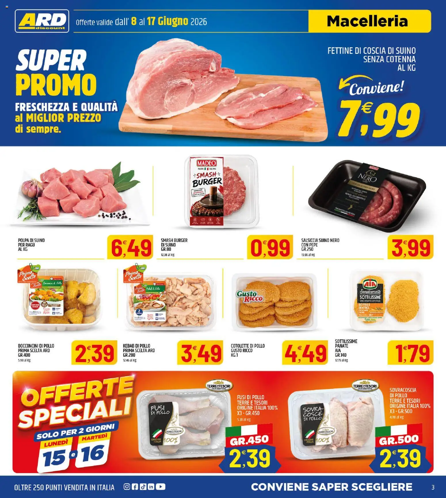 Volantino ARD Discount del 08.06.2026 | Pagina: 3 | Prodotti: Suino, Pepe, Salsiccia, Ragú
