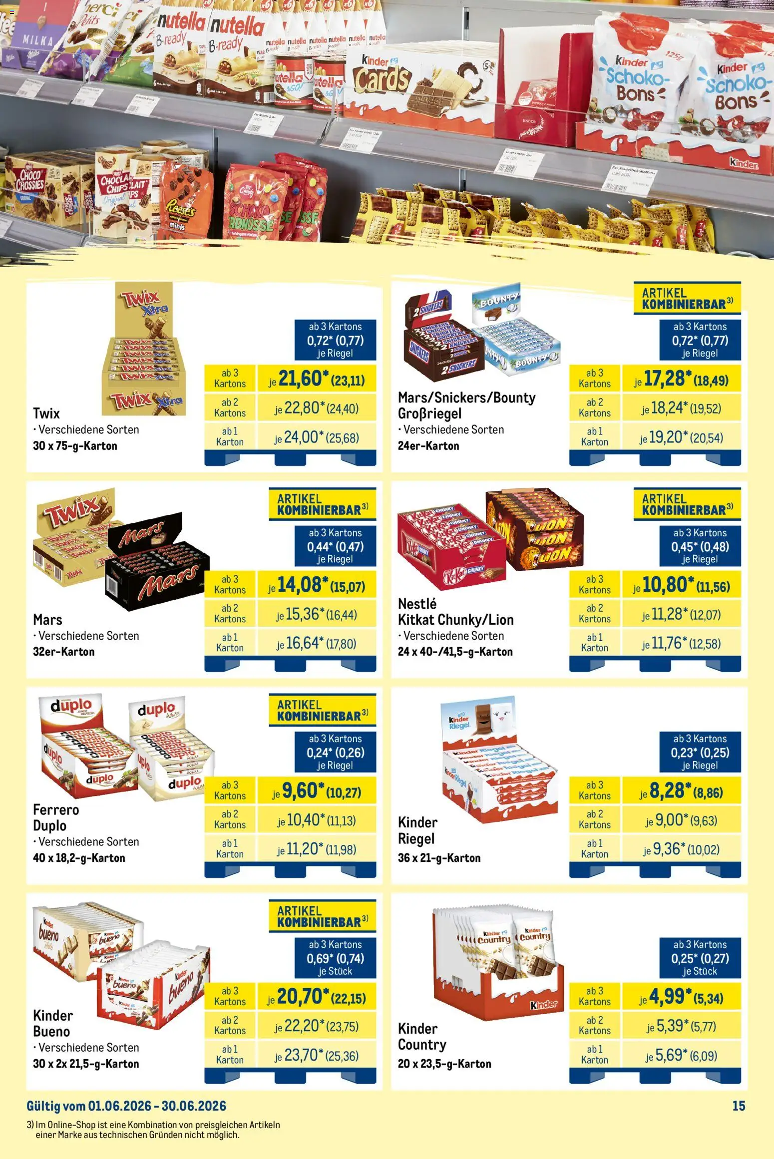Metro Monats-Mix – gültig ab 01.06.2026 | Seite: 15 | Produkte: Milka, Snickers, Mars, Chips