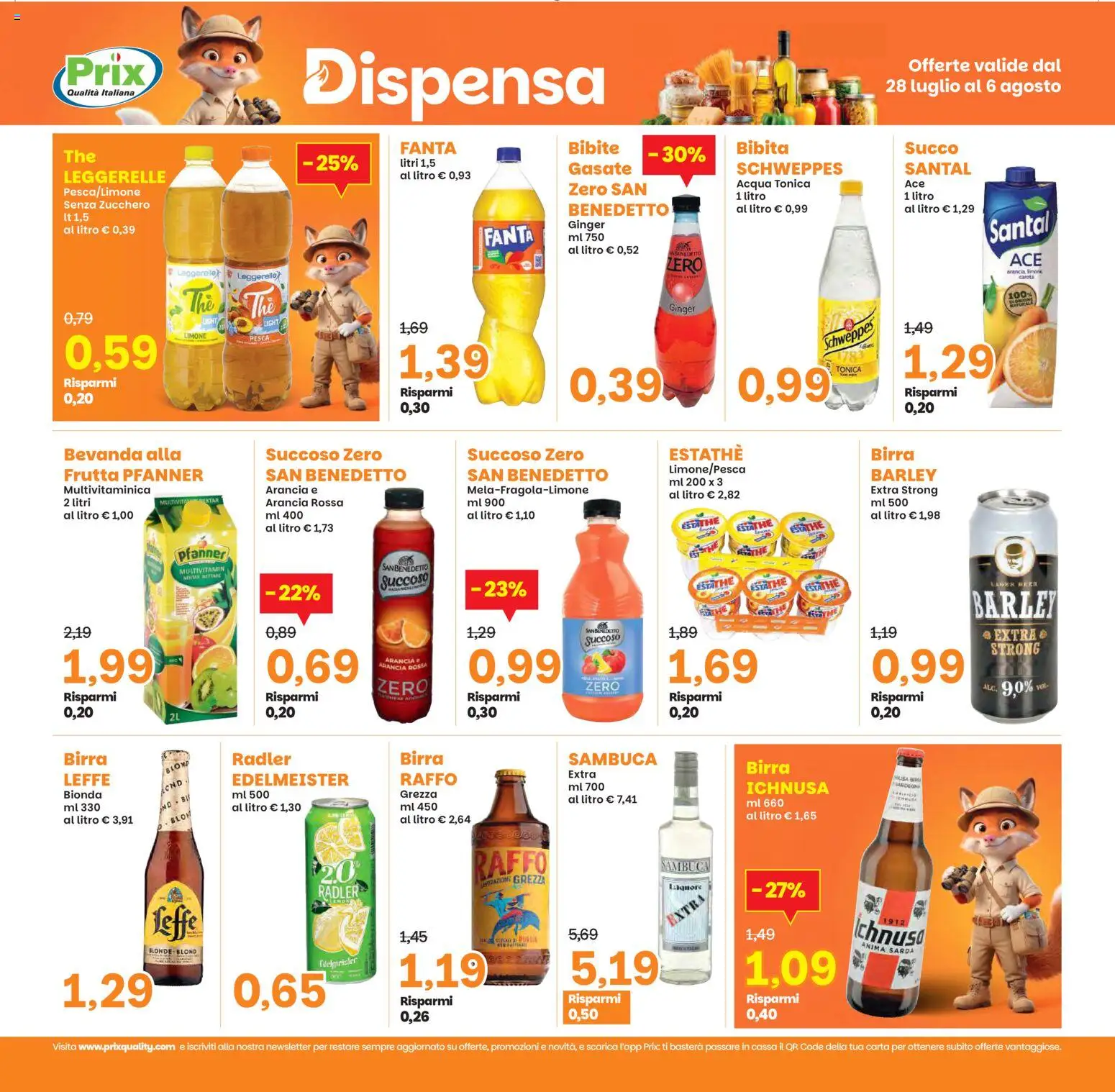 Volantino Prix del 28/07/2026 | Pagina: 20 | Prodotti: Acqua tonica, Frutta, Bibita, Arancia