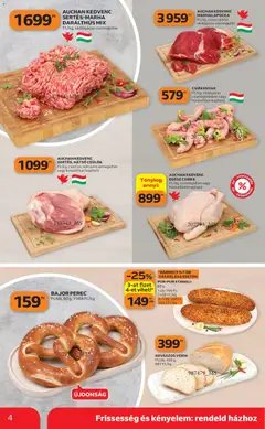 AUCHAN KEDVENC EGÉSZ CSIRKE, Ft/kg, csomagolt vagy húspultban kapható - amely érvényes a következő dátumtól: 2026.10.22. | Oldal: 4 | Termékek: Egész csirke, Stangli, Csirke, Csülök