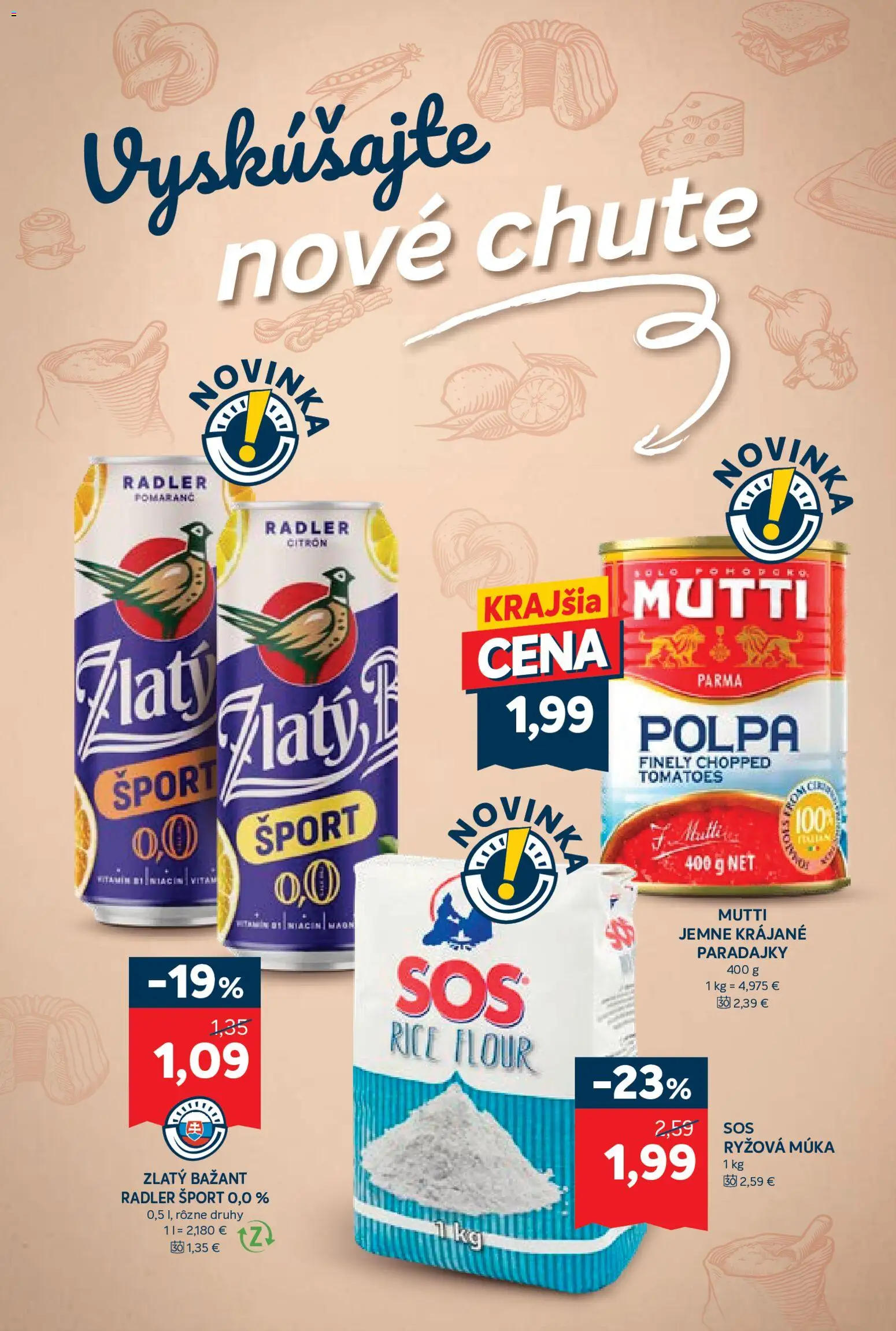 Nové Kraj akcie – leták je platný od 25.06.2026 | Strana: 8 | Produkty: Paradajky, Ryžová múka, Zlatý Bažant, Múka