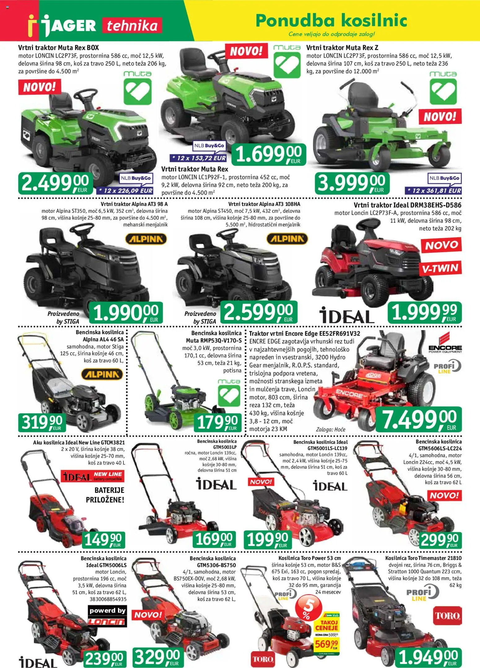 Novi Jager katalog ponudbe – veljaven od 20.05.2026 | Stran: 3 | Izdelki: Teza, Kosilnica, Baterije, Kos