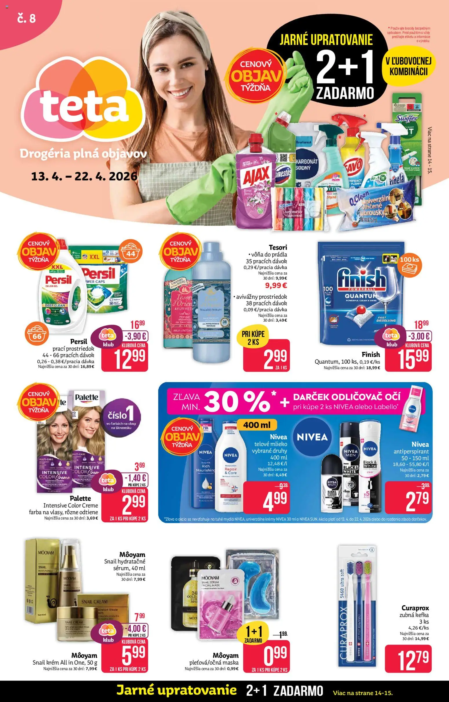 Nové Teta drogerie akcie – leták je platný od 13.04.2026 | Strana: 1 | Produkty: Zubná kefka, Persil, Maska, Krém