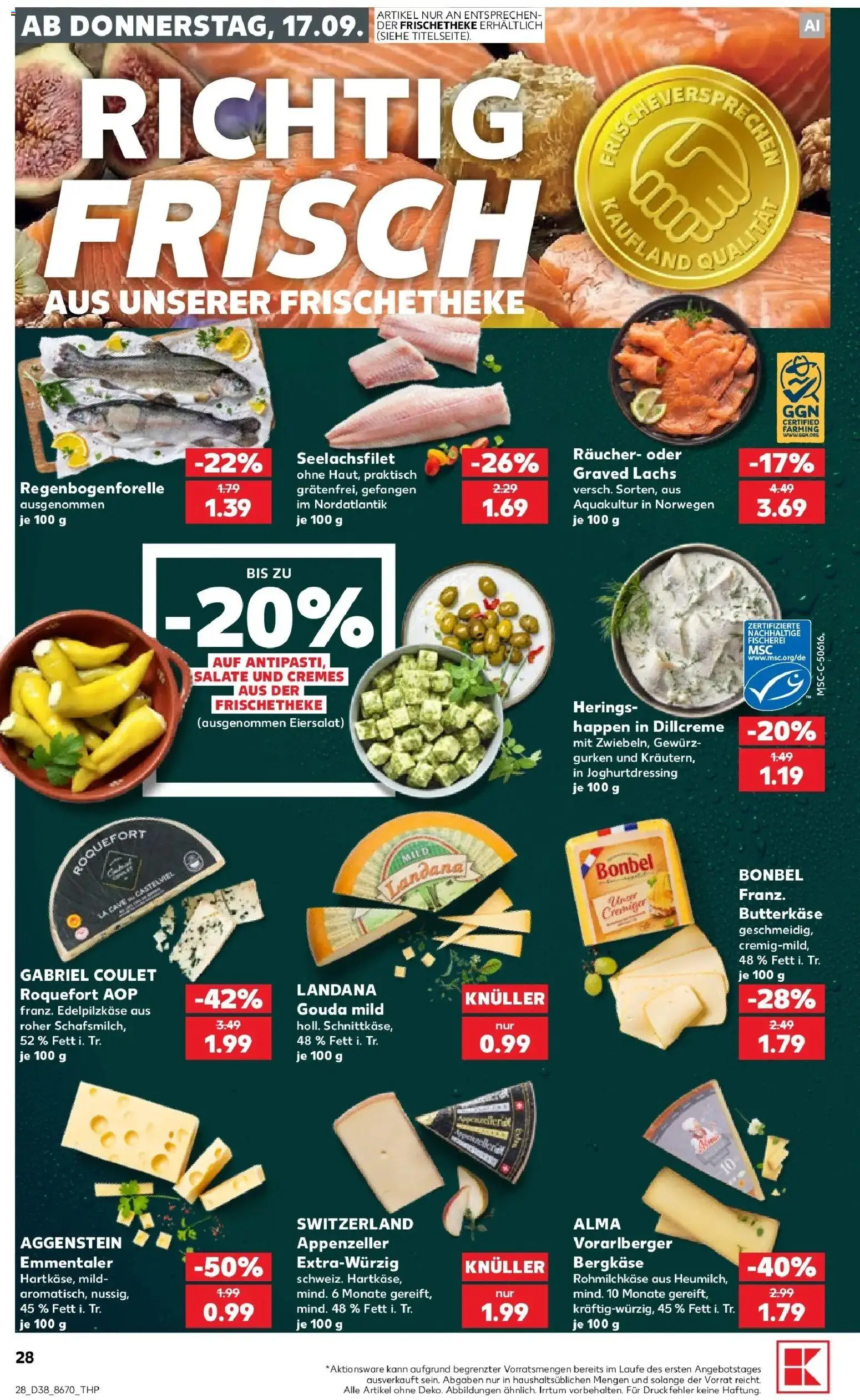Prospekt Kaufland ab 14.09.2026 » Angebote Online zum Blättern | Seite: 40 | Produkte: Gouda, Lachs, Gurken