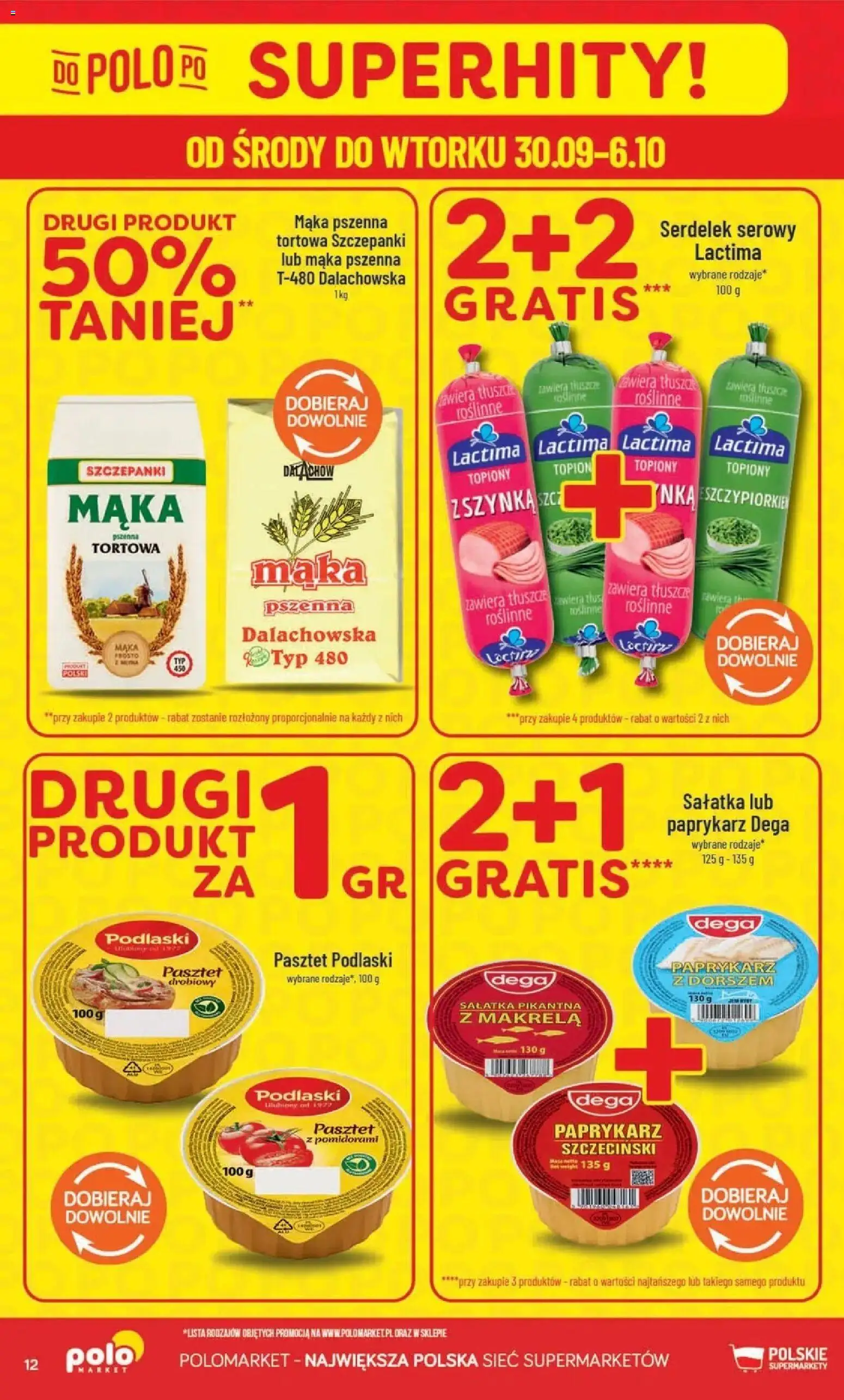 Nowa POLOmarket gazetka od jutra 30.09.2026 | Strona: 12 | Produkty: Paprykarz, Makrela, Sałatka, Mąka