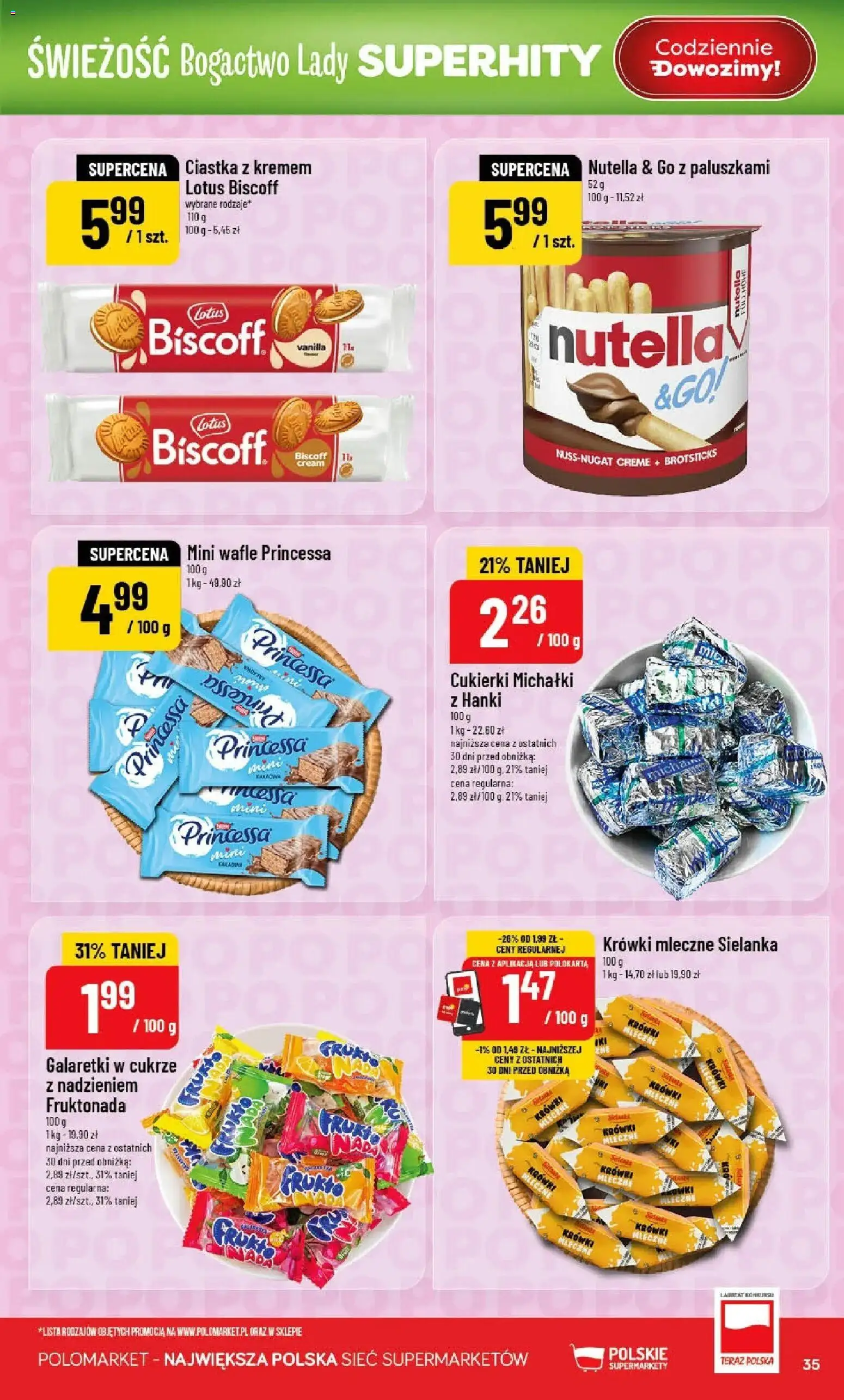 POLOmarket gazetka od 15.04.2026 | Strona: 35 | Produkty: Ciastka z kremem, Galaretki, Wafle, Nutella