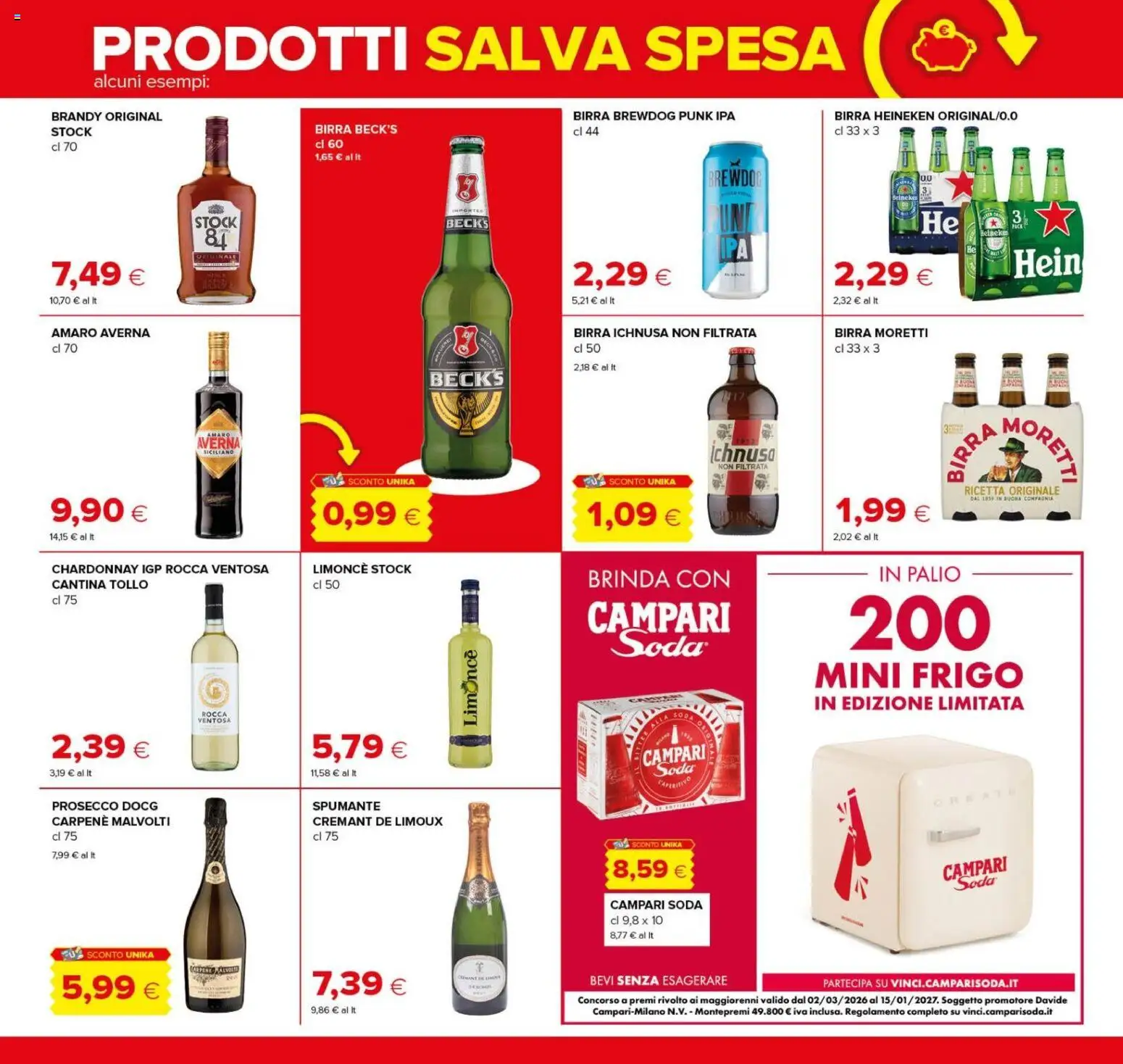 Volantino Oasi del 08/10/2026 | Pagina: 15 | Prodotti: Campari, Birra, Prosecco, Brandy