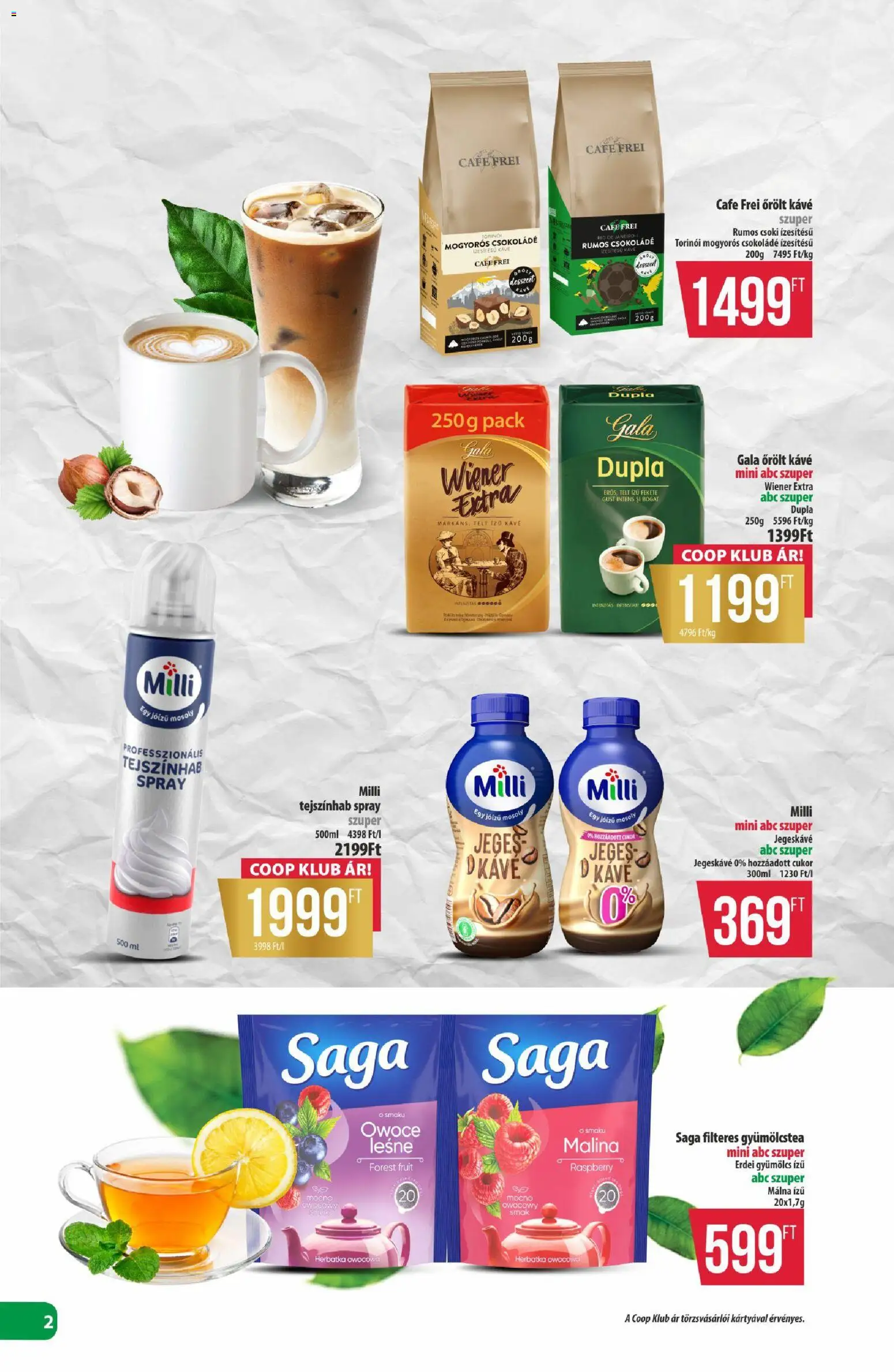 COOP akciós ujság - amely érvényes a következő dátumtól: 2026.08.27. | Oldal: 2 | Termékek: Málna, Tejszínhab spray, Gyümölcstea, Tejszínhab