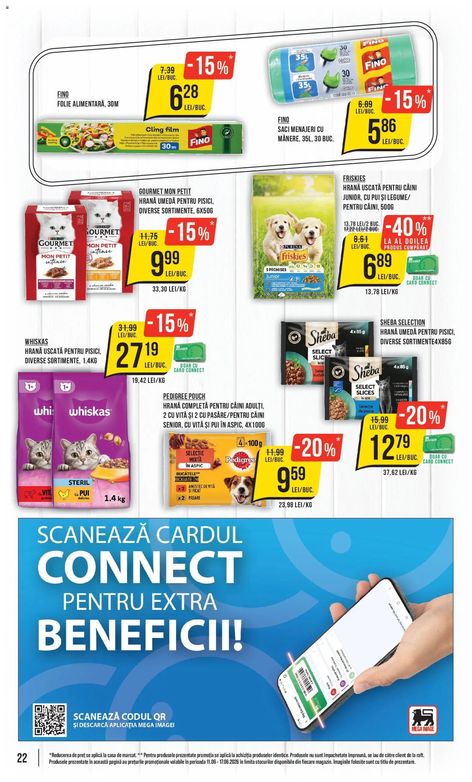 Noul catalog Mega Image – valabil de la 11.06.2026 | Pagină: 22 | Produse: Saci menajeri, Hacıyatmaz Kedi Oyuncağı, Pește, Sos