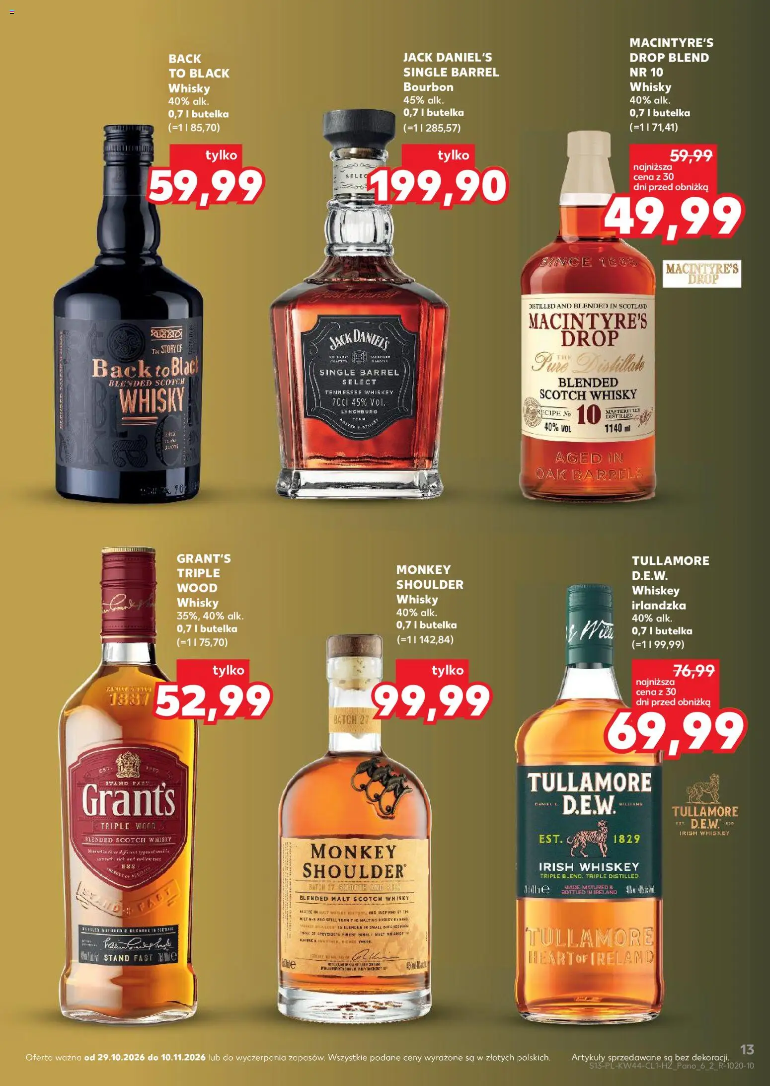 Kaufland Polsko leták - Barek od 29.10.2026 | Strana: 13 | Produkty: Whiskey, Bourbon, Whisky, Jack Daniel’s