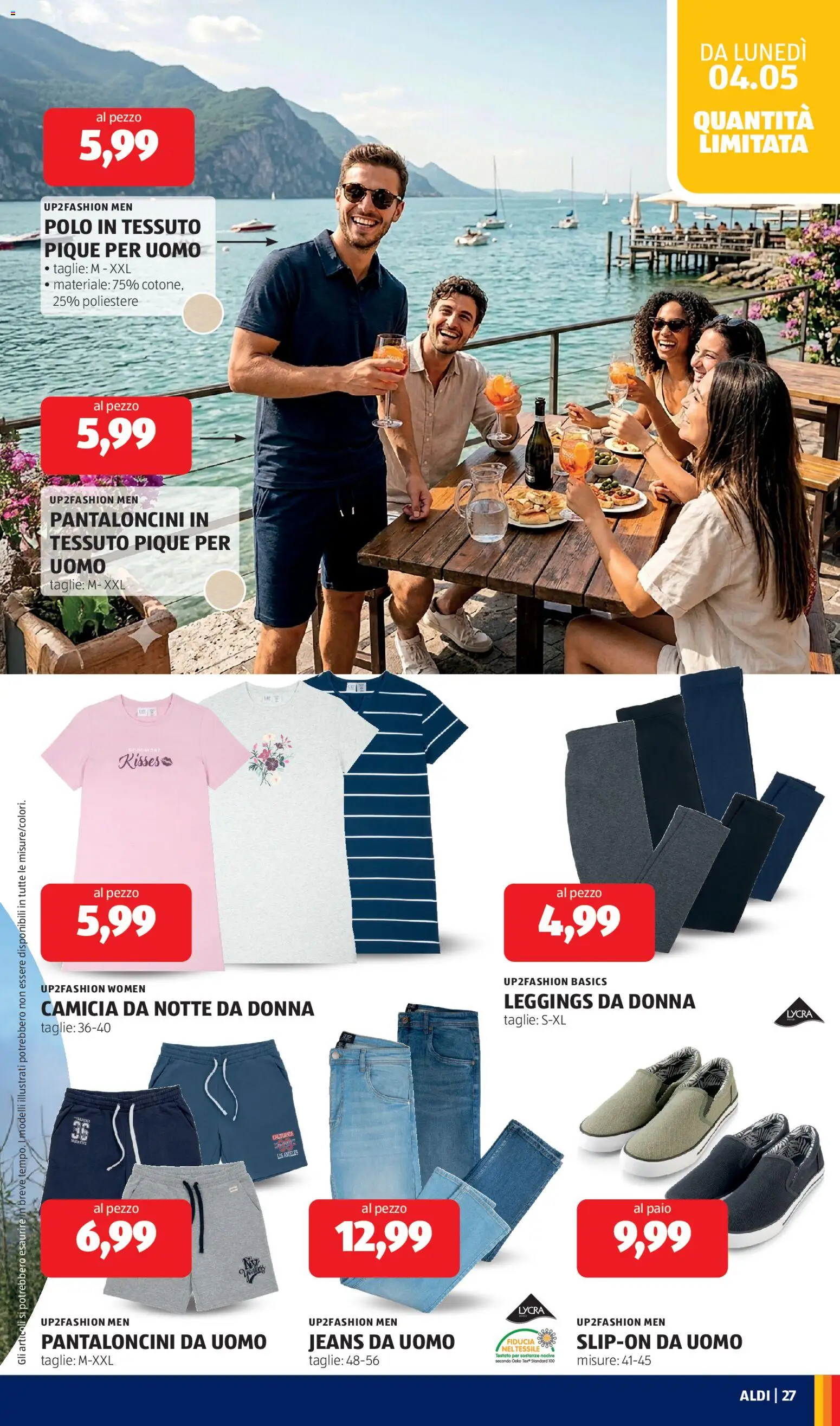 Volantino Aldi del 04.05.2026 | Pagina: 27 | Prodotti: Pantaloncini, Leggings, Jeans, Polo