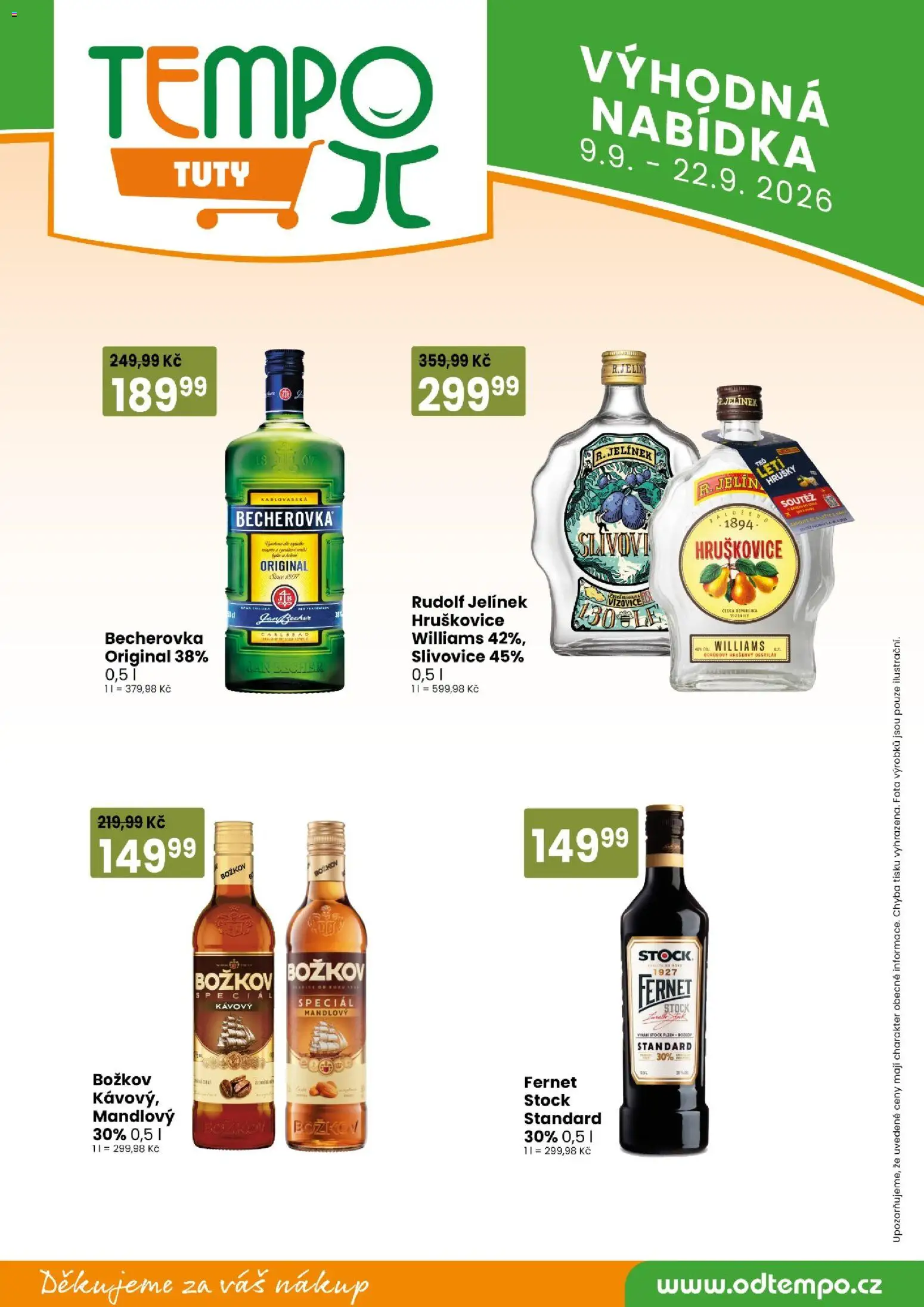 Tempo leták - Tuty od 09.09.2026 | Strana: 13 | Produkty: Hruškovice, Hrušky, Slivovice, Becherovka