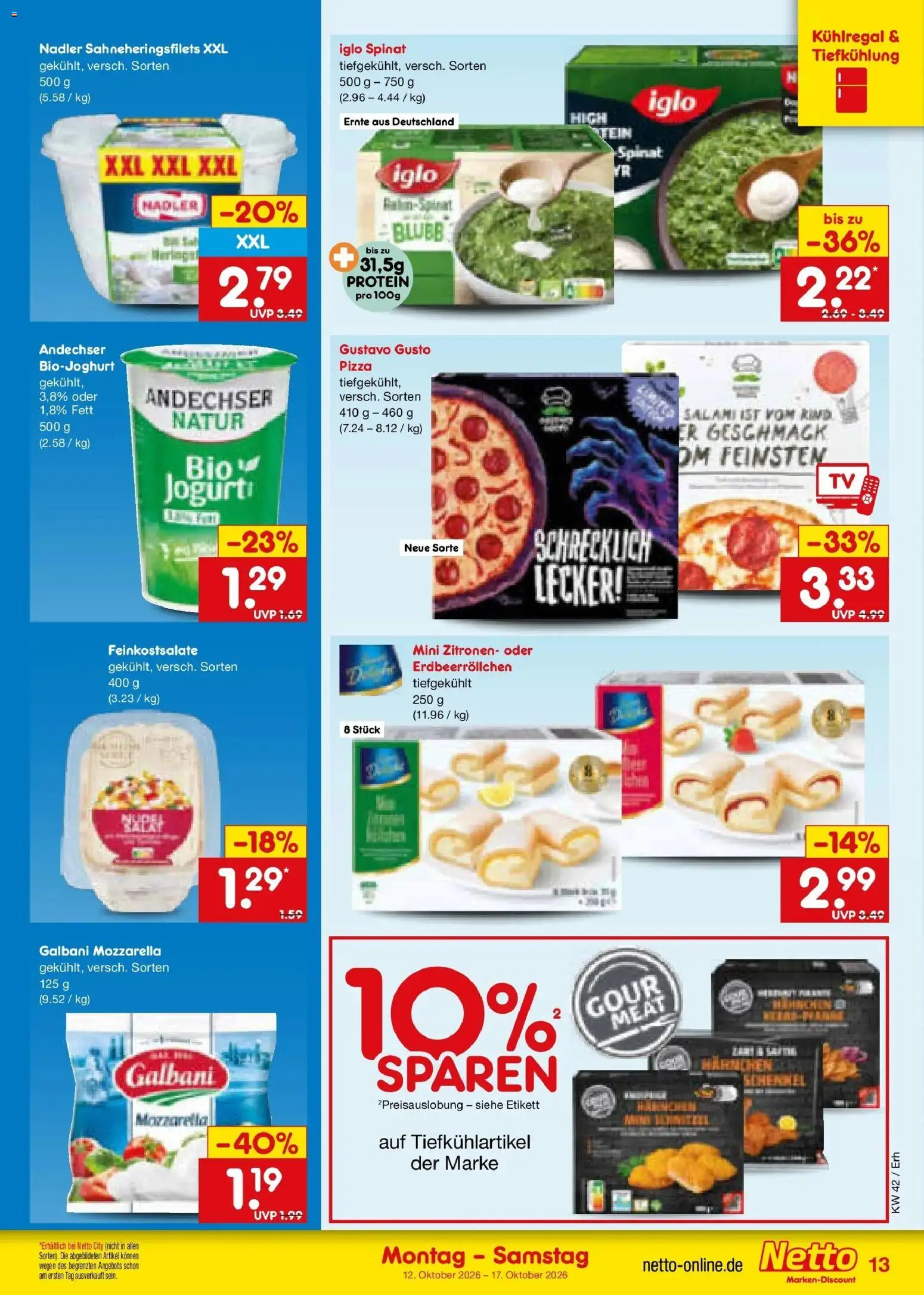 Netto Marken-Discount Prospekt Velden – gültig ab 12.10.2026 | Seite: 15 | Produkte: Iglo, Salami, Pizza, TV