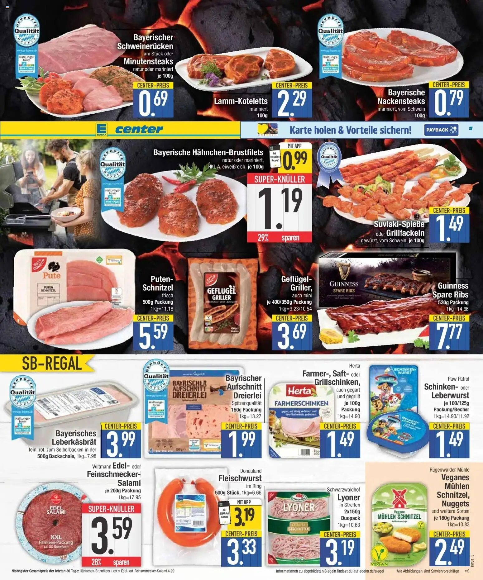 E center Prospekt Großmehring – gültig ab 27.07.2026 | Seite: 5 | Produkte: Mühle, Spare ribs, Wurst, Saft
