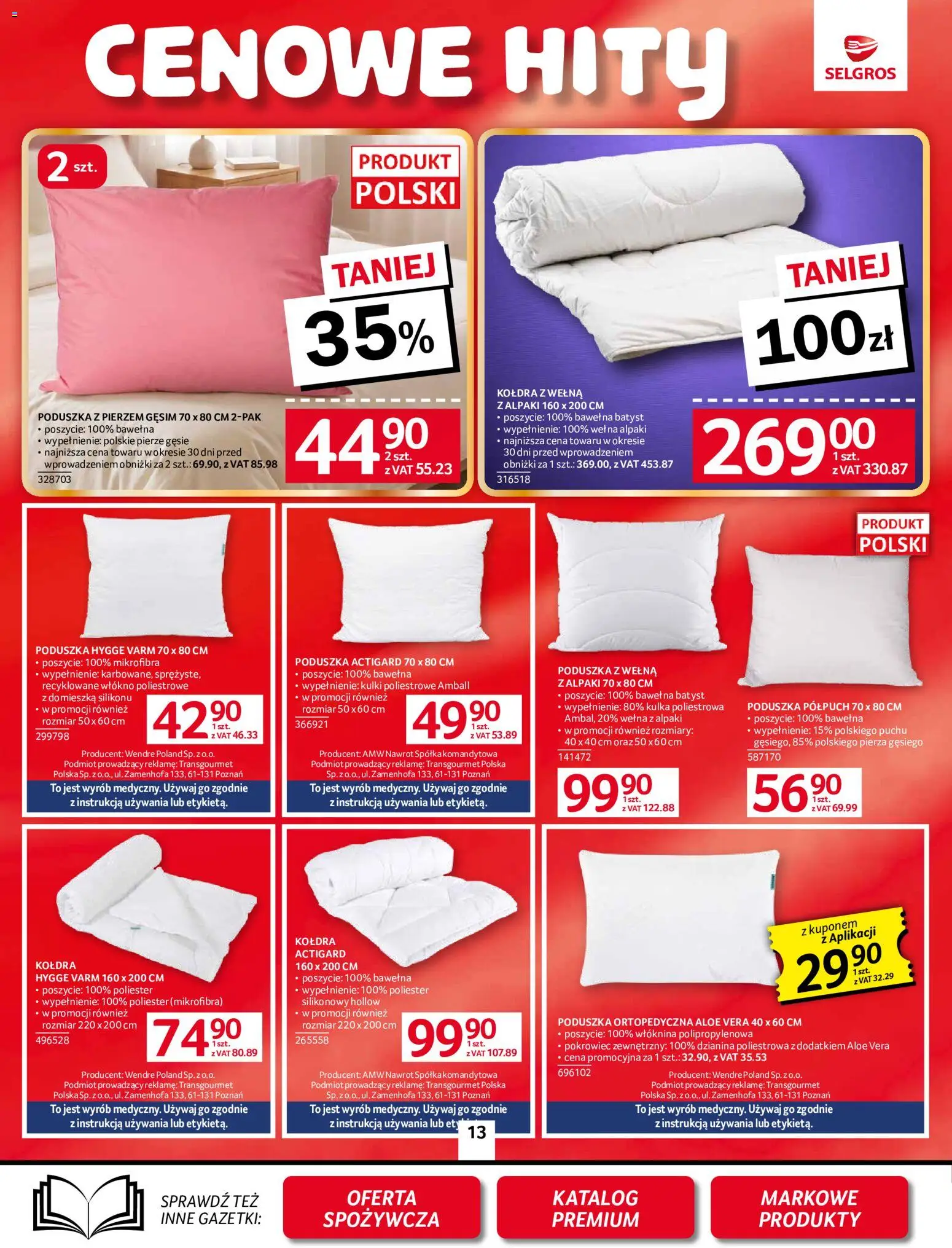 Selgros cash&carry gazetka - Oferta przemysłowa od 10.09.2026 | Strona: 15 | Produkty: Poduszka, Poduszka ortopedyczna, Kołdra