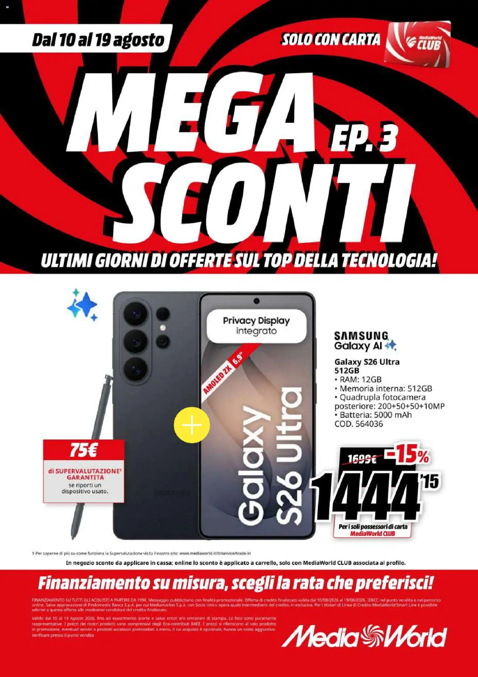 Volantino Media World del 10/08/2026 | Pagina: 2 | Prodotti: Samsung Galaxy, Top, Fotocamera, Batteria