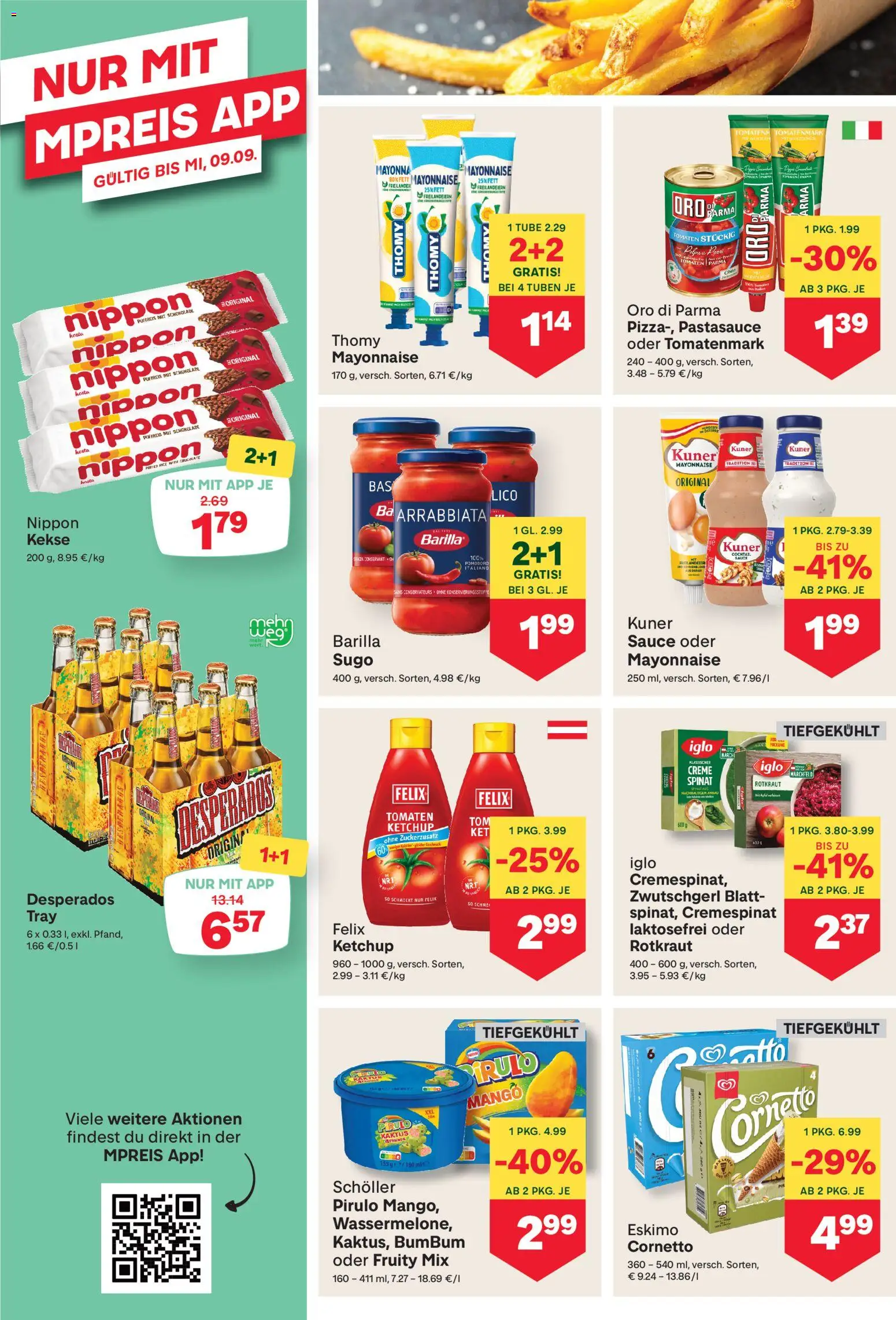 MPREIS Flugblatt gültig ab 27.08.2026 | Seite: 8 | Produkte: Desperados, Ketchup, Mayonnaise, Schokolade