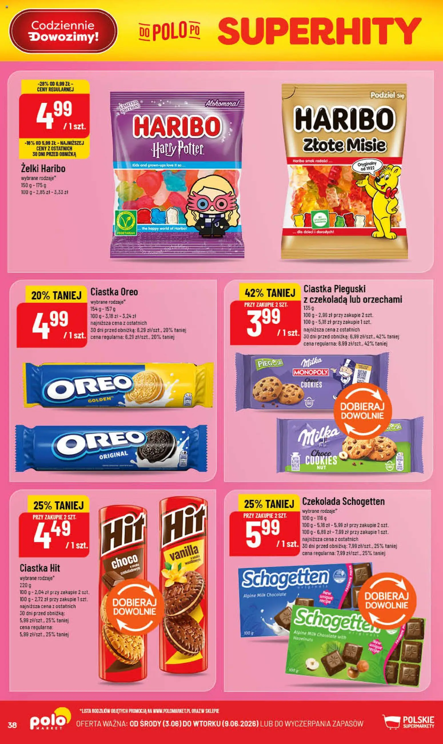 POLOmarket gazetka od 03.06.2026 | Strona: 38 | Produkty: Żelki haribo, Milka, Ciastka Oreo, Żelki