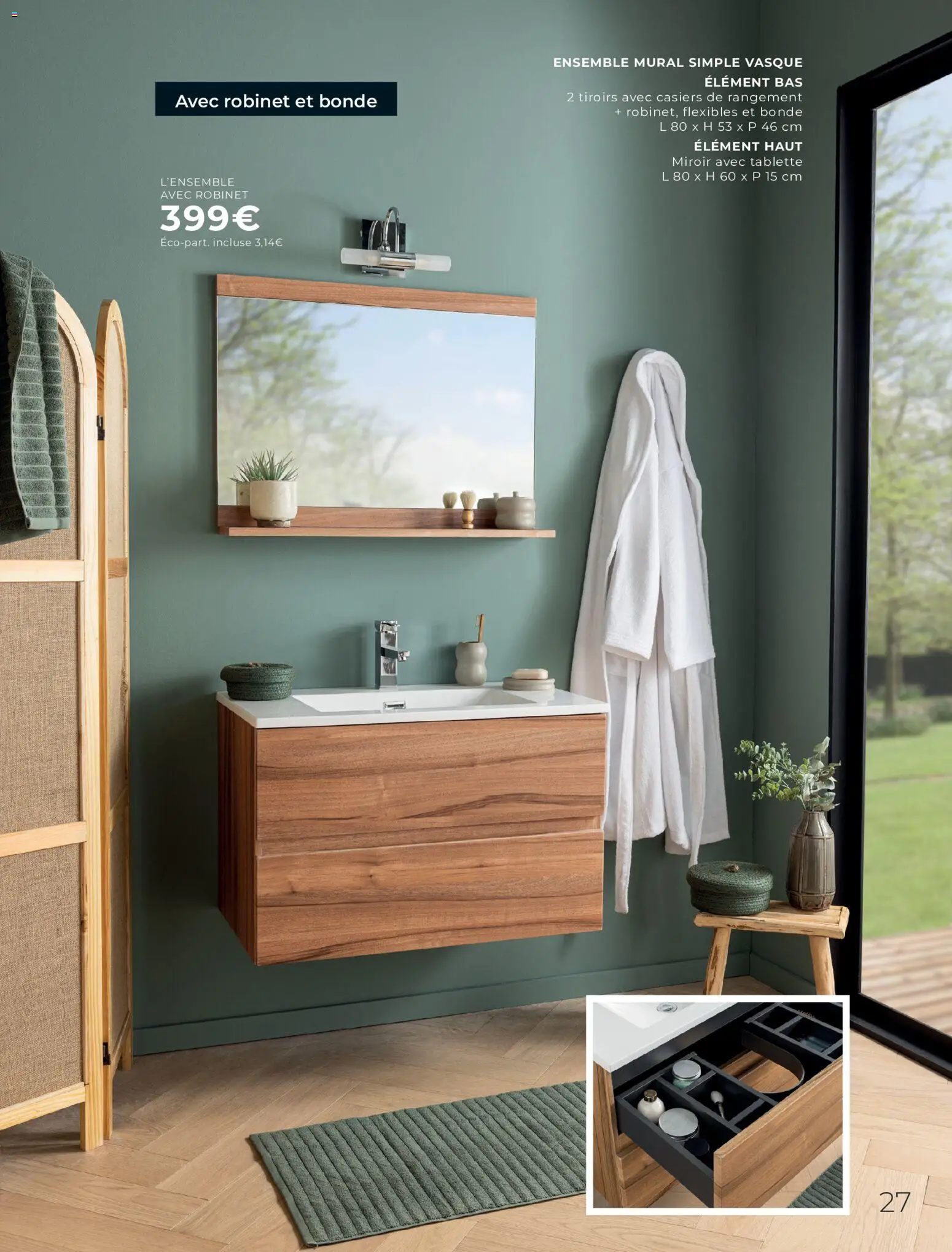 {H1} | Page: 27 | Produits: Tablette, Robinet, Tiroirs, Miroir