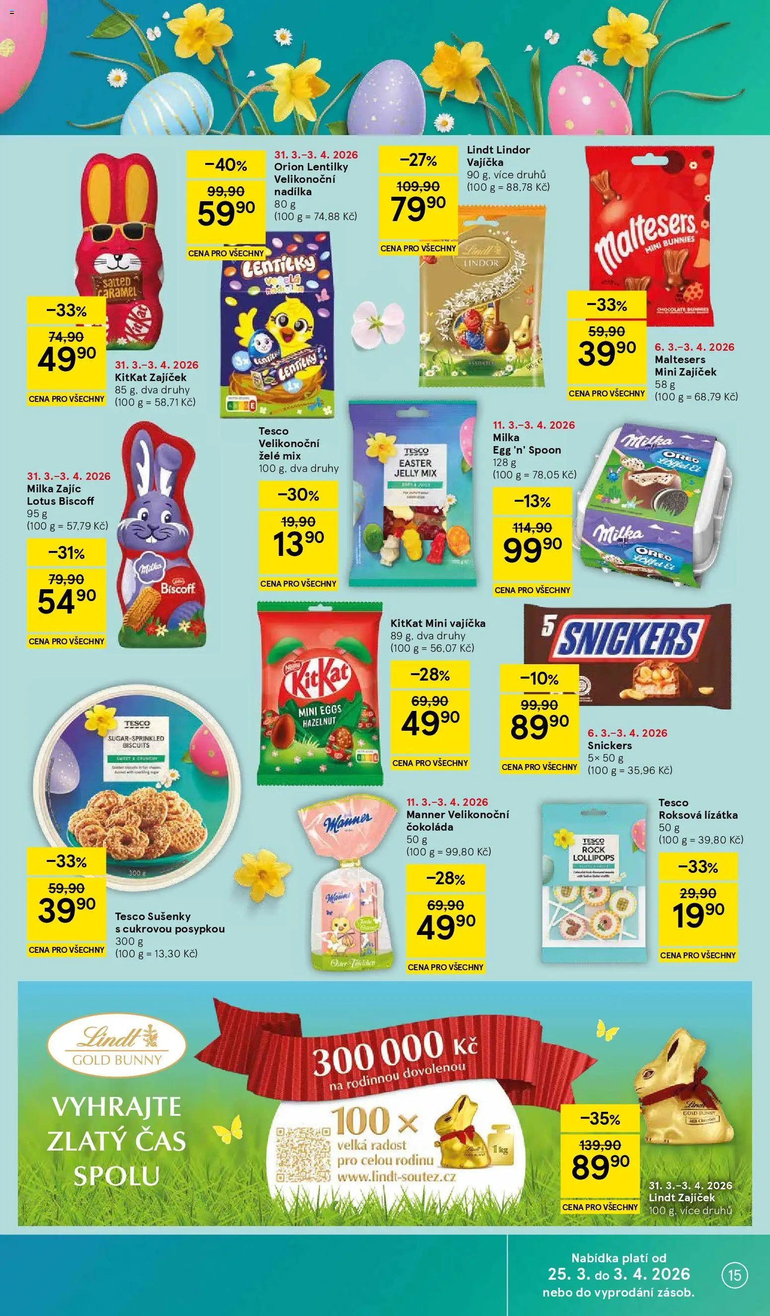 Tesco leták - Hypermarket od 31.03.2026 | Strana: 15 | Produkty: Lindt, Čokoláda, Milka, Oreo