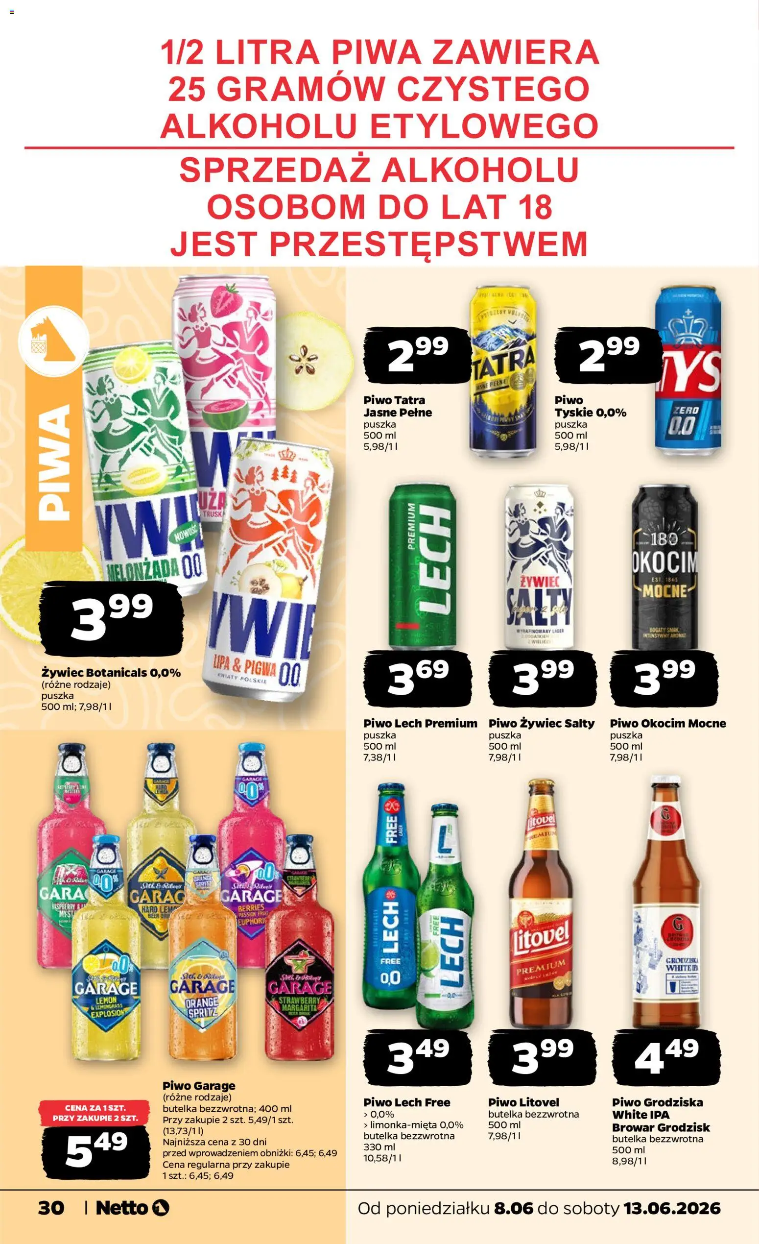 Netto gazetka od poniedziałku spożywcza od 08.06.2026 | Strona: 30 | Produkty: Pigwa, Tyskie, Piwo, Kwiaty