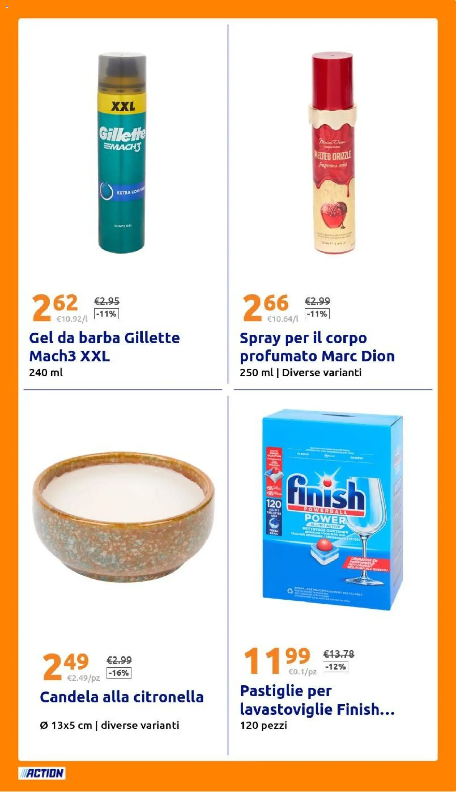 Volantino Action del 08/07/2026 | Pagina: 25 | Prodotti: Pastiglie per lavastoviglie, Citronella, Lavastoviglie, Candela