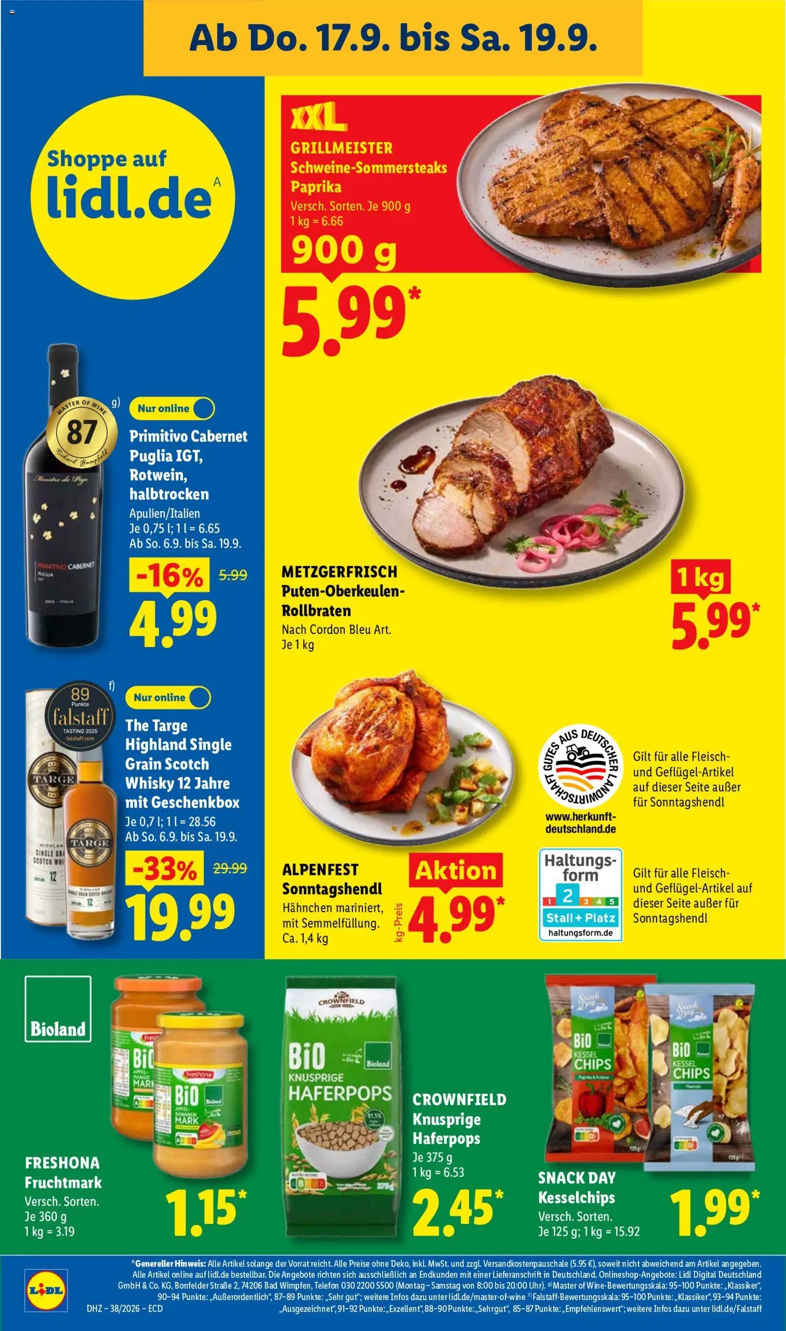 Lidl Německo leták od 14.09.2026 | Strana: 56 | Produkty: Mango, Cordon Bleu, Whisky, Primitivo