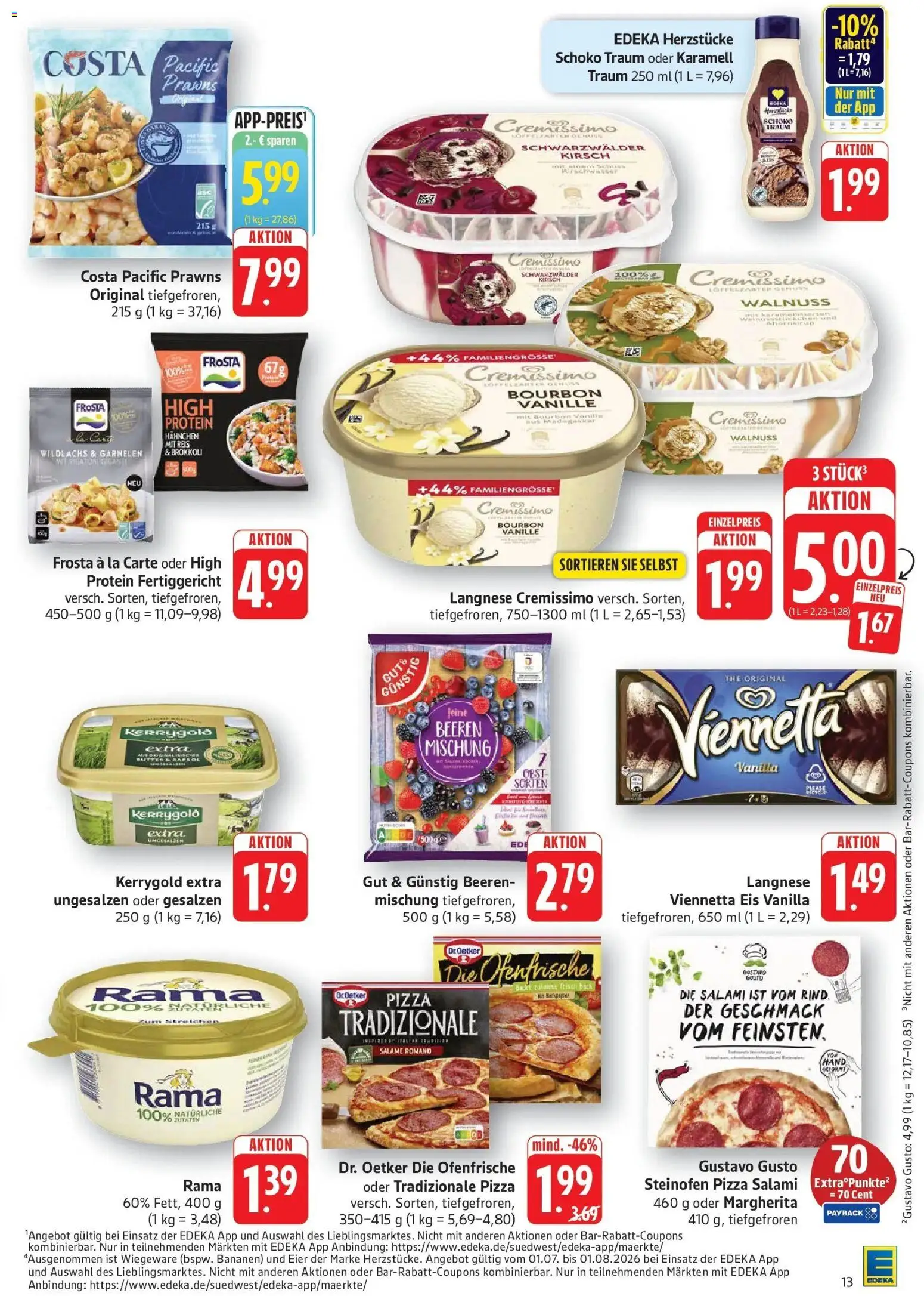 Edeka Prospekt Bruchsal – gültig ab 27.07.2026 | Seite: 13 | Produkte: Cremissimo, Butter, Bananen, Pizza