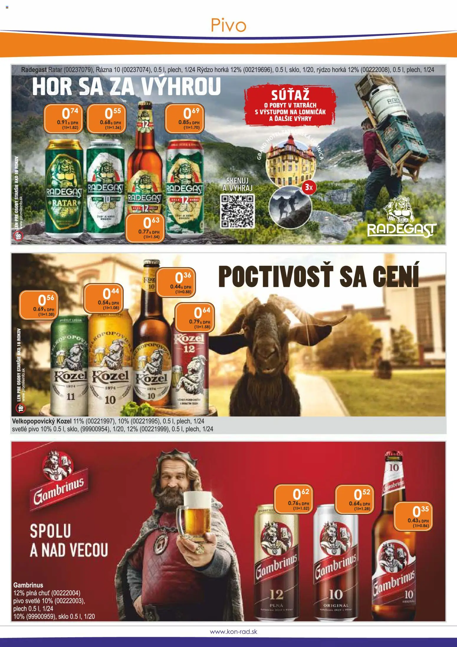 Nové KON - RAD akcie – leták je platný od 01.08.2026 | Strana: 22 | Produkty: Pivo, Radegast, Gambrinus