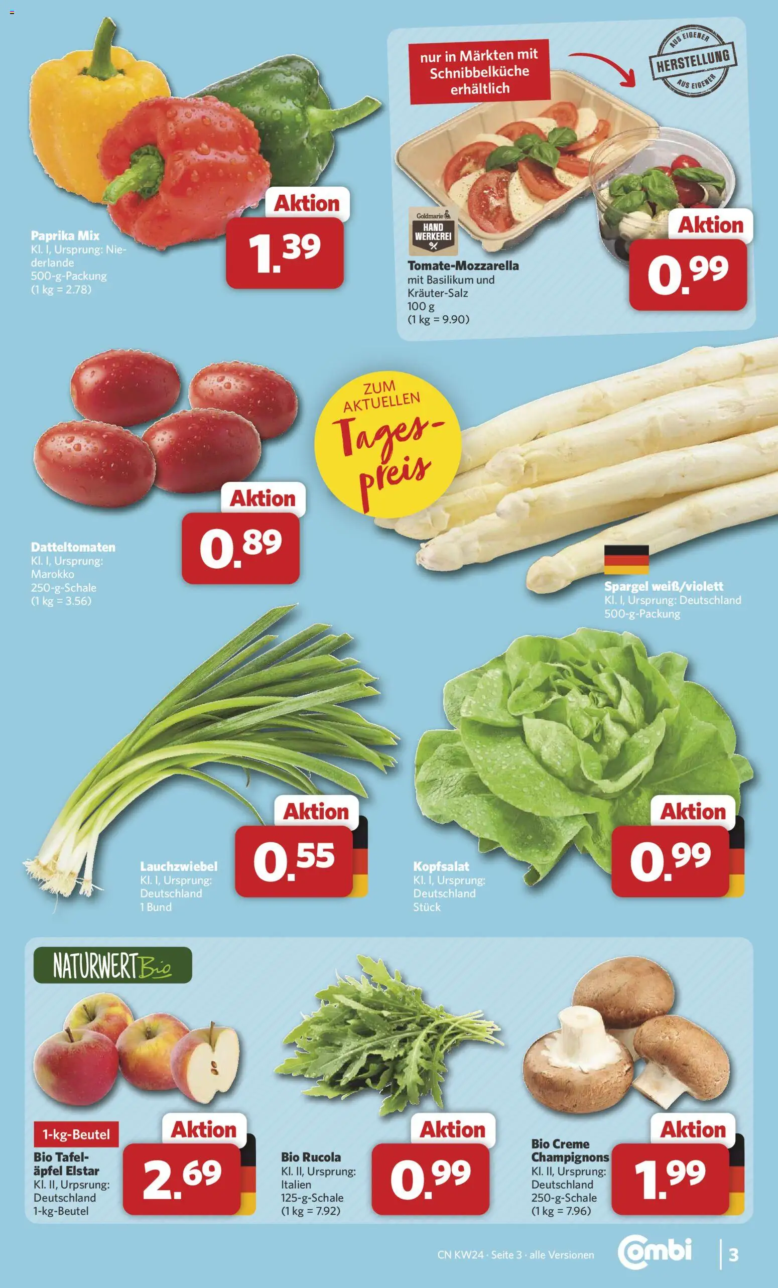 Combi Prospekt – gültig ab 08.06.2026 | Seite: 3 | Produkte: Rucola, Spargel, Creme, Paprika